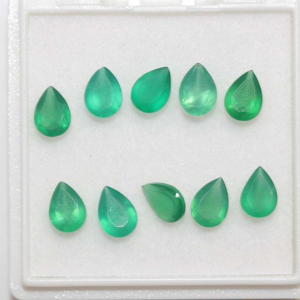 Lot de 10 pierres précieuses en onix vert facettées en forme de goutte, 7 x 5 mm. - Vente en gros de pierres taillées de qualité supérieure