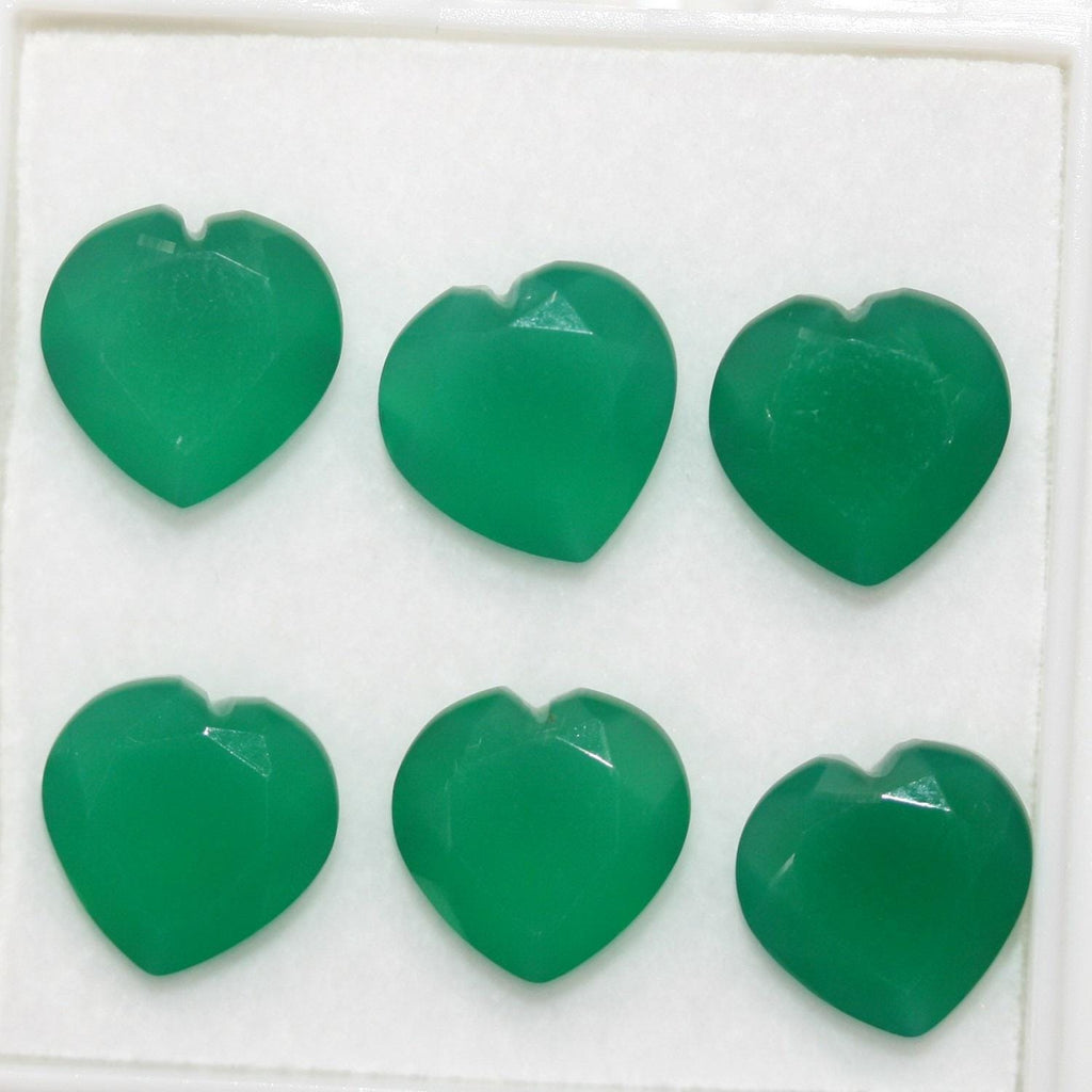 Lote de Ónix Verde Corazón Facetado de 10mm. (6 Piezas).- Piedras Preciosas al por Mayor Piedra Cortada de Máxima Calidad