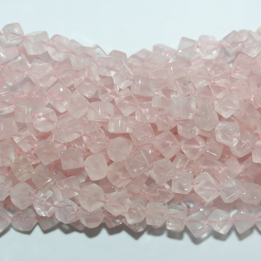 Cuentas cúbicas lisas de cuarzo rosa de 15" de 5 a 6 mm - Hilo de 38 cm.