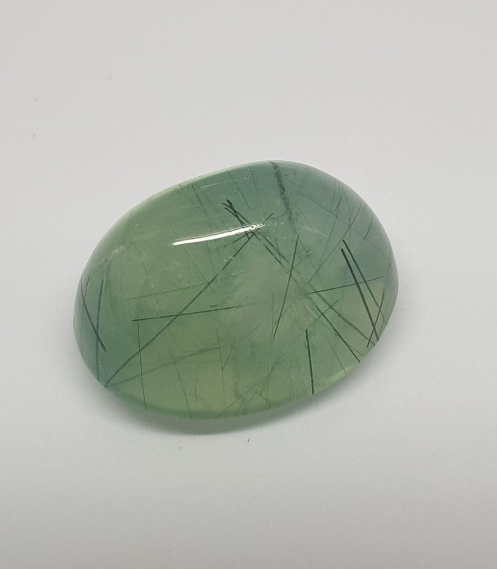 Prehnite Oval  Cabochon 16x12.8mm 15.2ct Lot Of Life Rare Quality With Actinolite Needles- Stone Collector