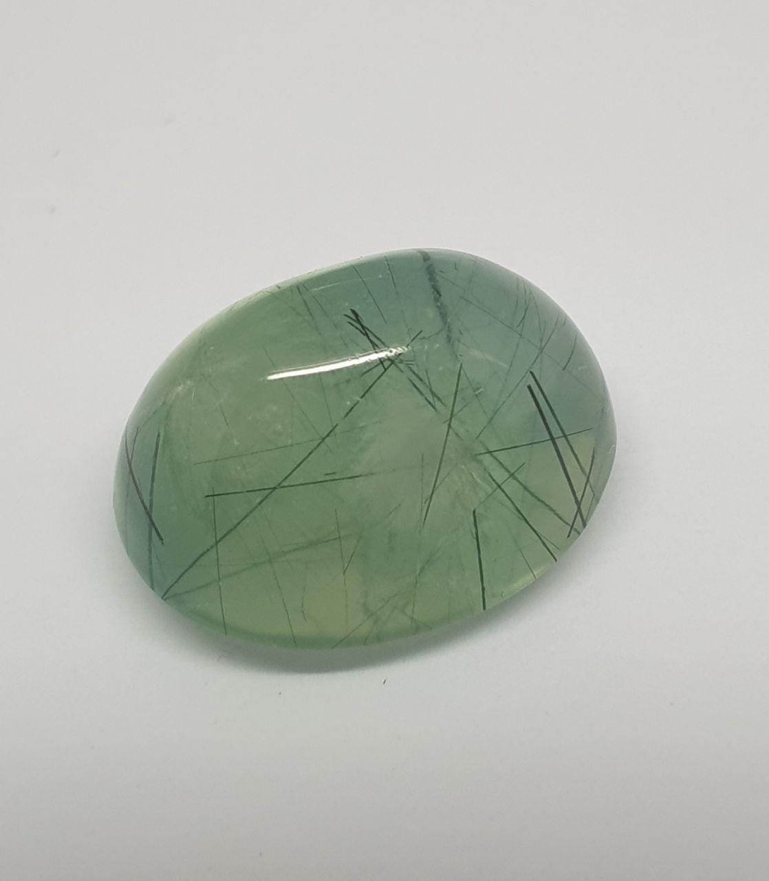 Prehnite Oval  Cabochon 16x12.8mm 15.2ct Lot Of Life Rare Quality With Actinolite Needles- Stone Collector