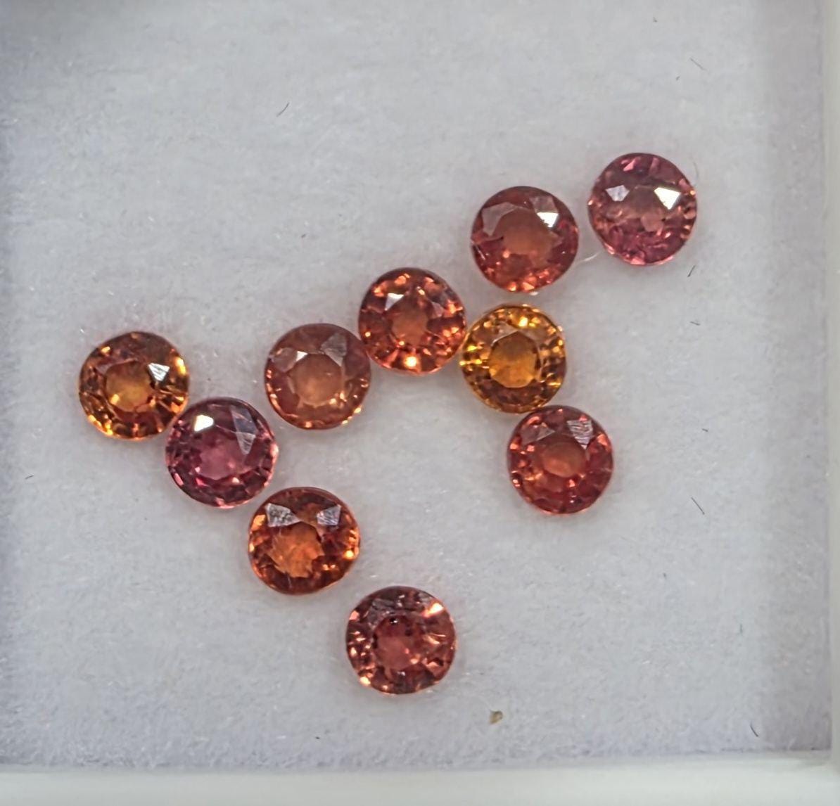Lote de 10 zafiros naranjas naturales de 3 mm, corte brillante redondo, color naranja superior, AAA. Piedras preciosas al por mayor. Piedras naturales para joyería.