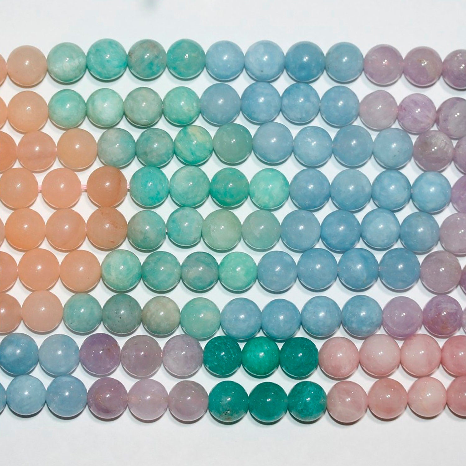 Cuentas redondas lisas multipiedra de 16" (10 mm) - Hilo de 40 cm