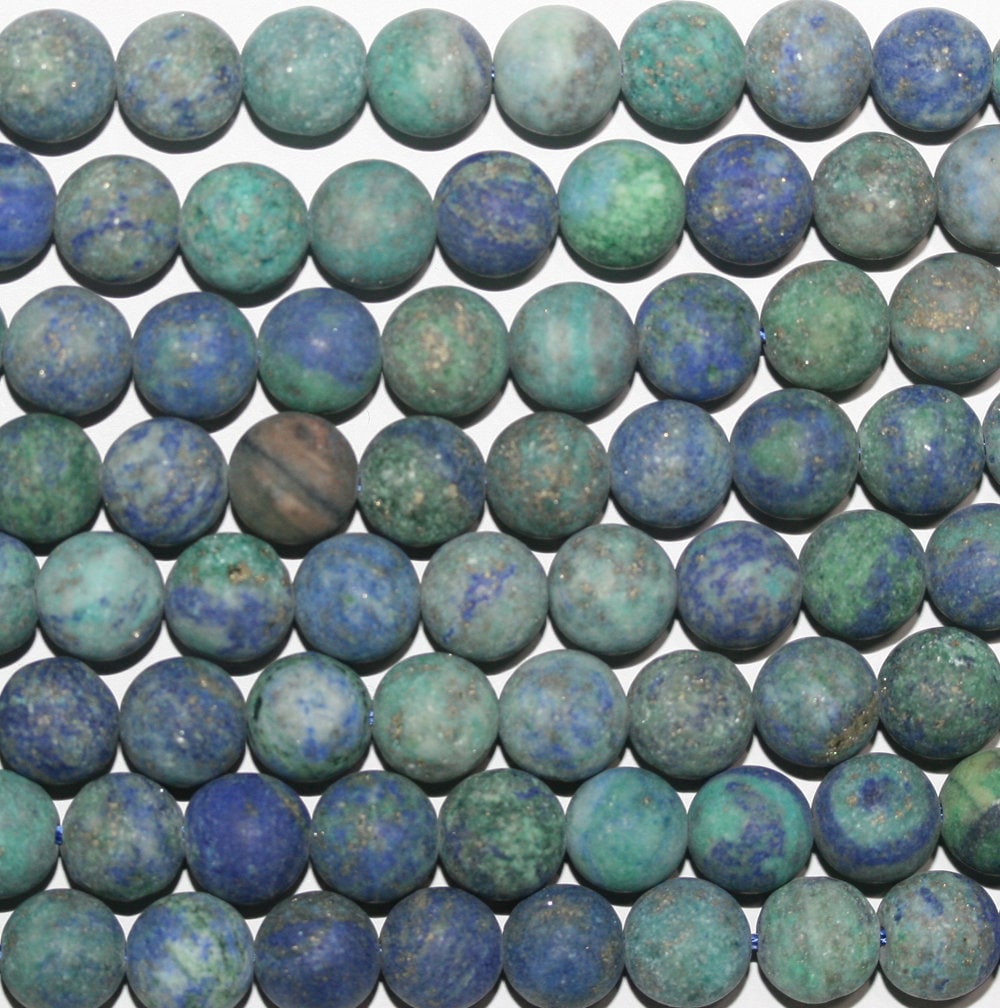 Perles rondes en azurite de St, finition mate lisse, 4,5-5 mm, 39 cm de long.