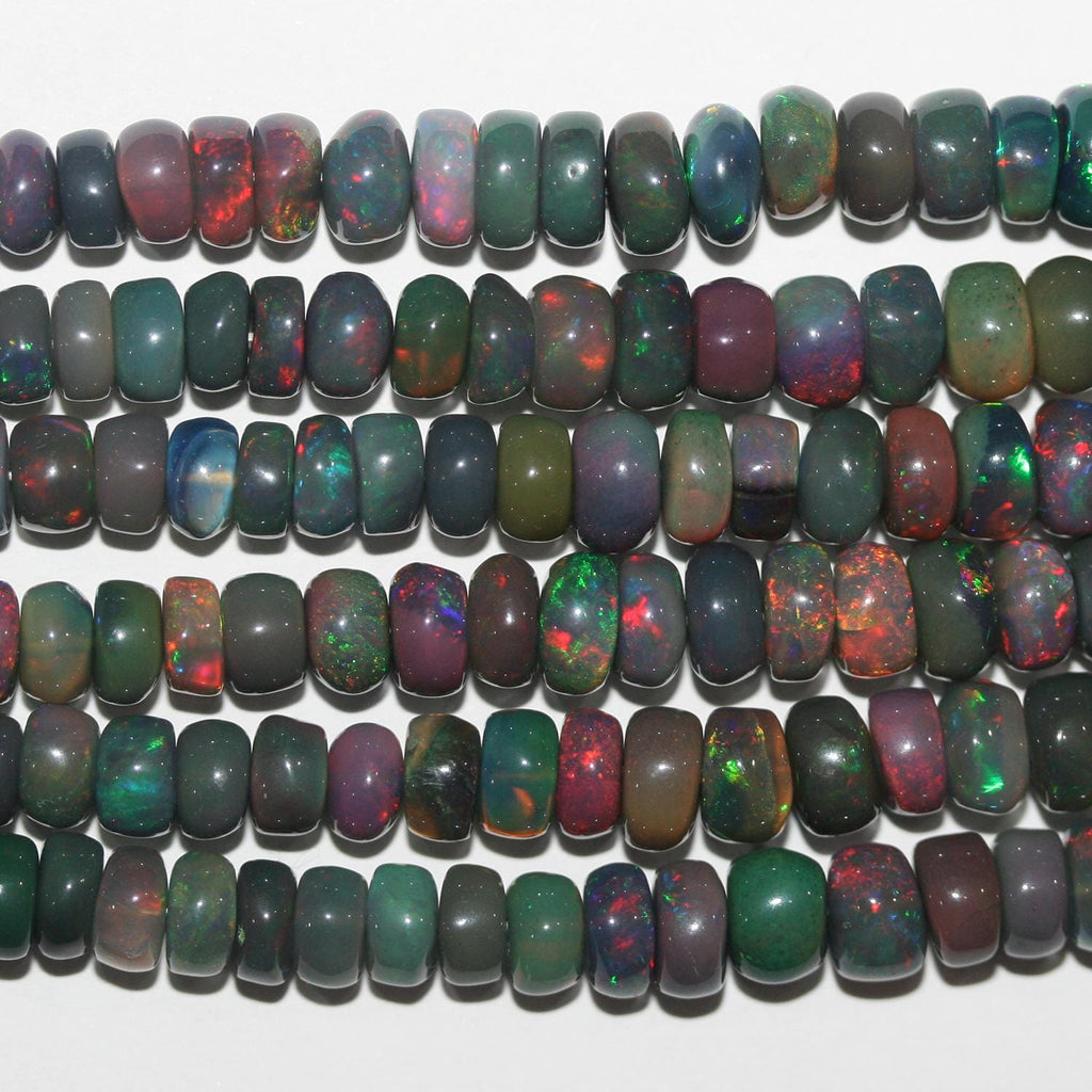 Perles rondelles lisses dégradées en opale noire d'Éthiopie, 40 cm (16 pouces), 3 x 2 à 5 x 3 mm. Fil de 40 cm (16 pouces).