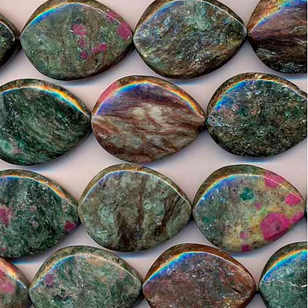 Cuentas lisas de fucsita y rubí de 40 x 30 mm (16") - Aprox. - Hilo de 40 cm