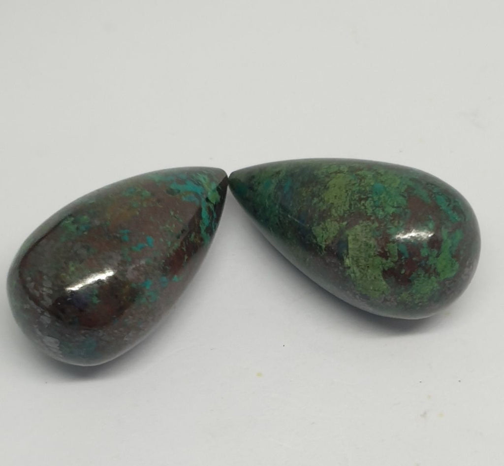 1 Pair Undrilled  Chrysocolla Drops 25.5x13.8mm . Natural Stone.Designer Pieces