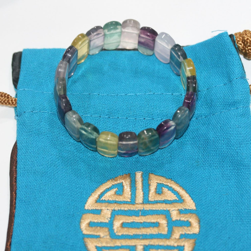 Pulsera elástica de fluorita facetada ovalada - Joyas con cuentas de doble perforación - Poder curativo - Gemas naturales