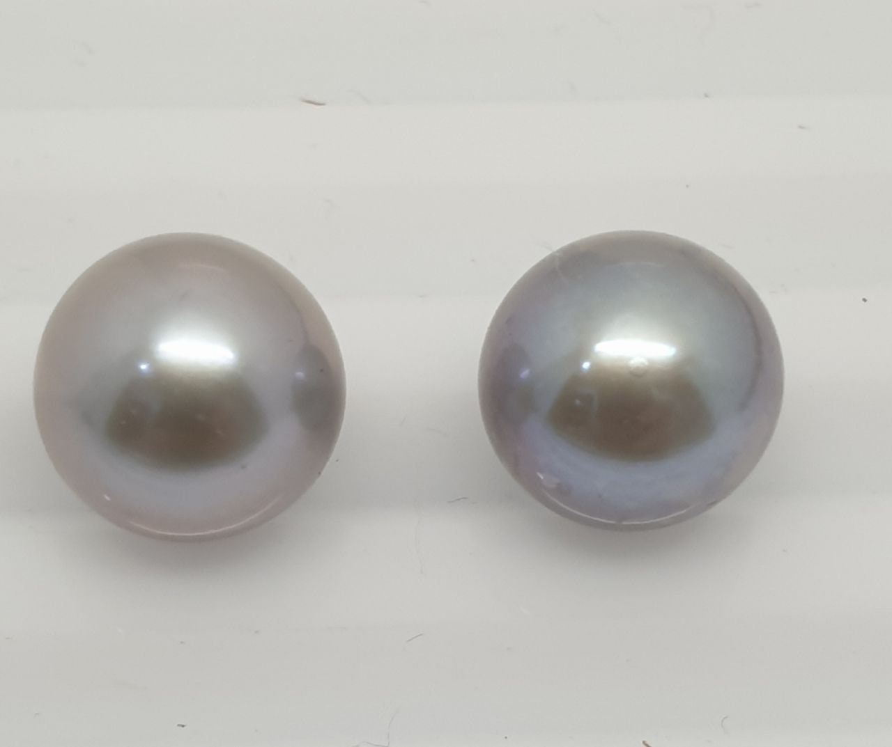 1 Pair Gray  Freshwater Perfect Round Top Luster Half Drilled Pearl  10.-10.5mm  Round Natural  Pearl-Price Per 1 Pair- Pearl Earring