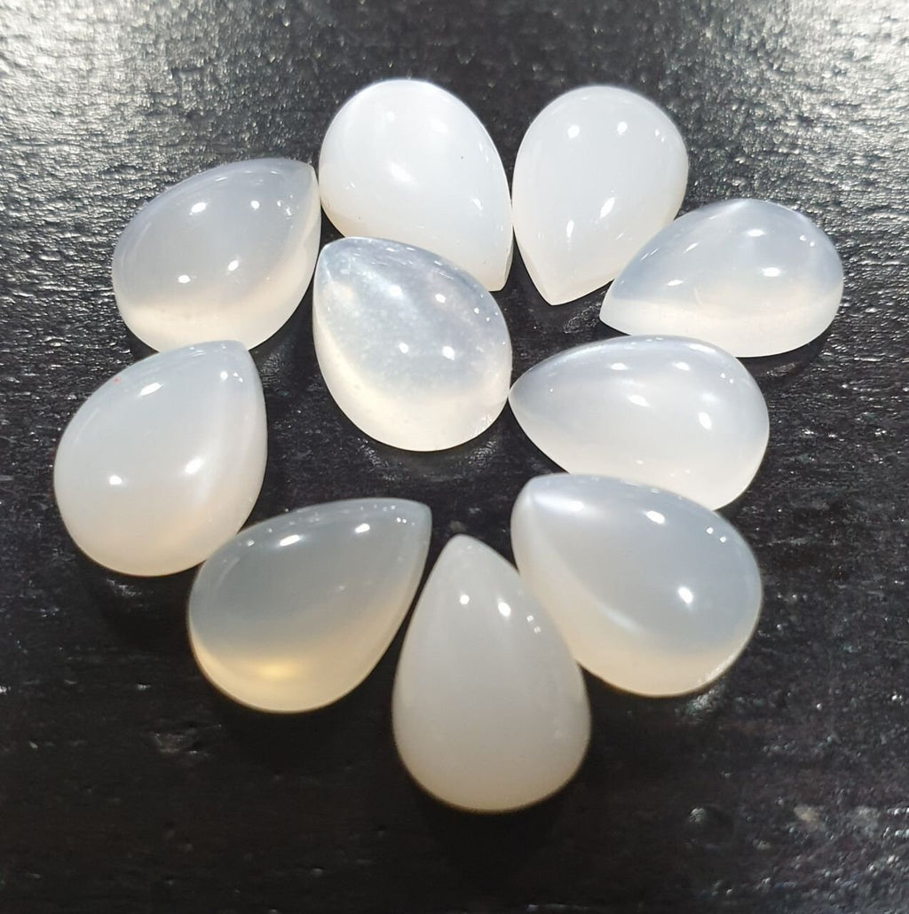 10 Pcs Lot White Moonstone Pear Cabochon 10x7mm. (10 pcs.)