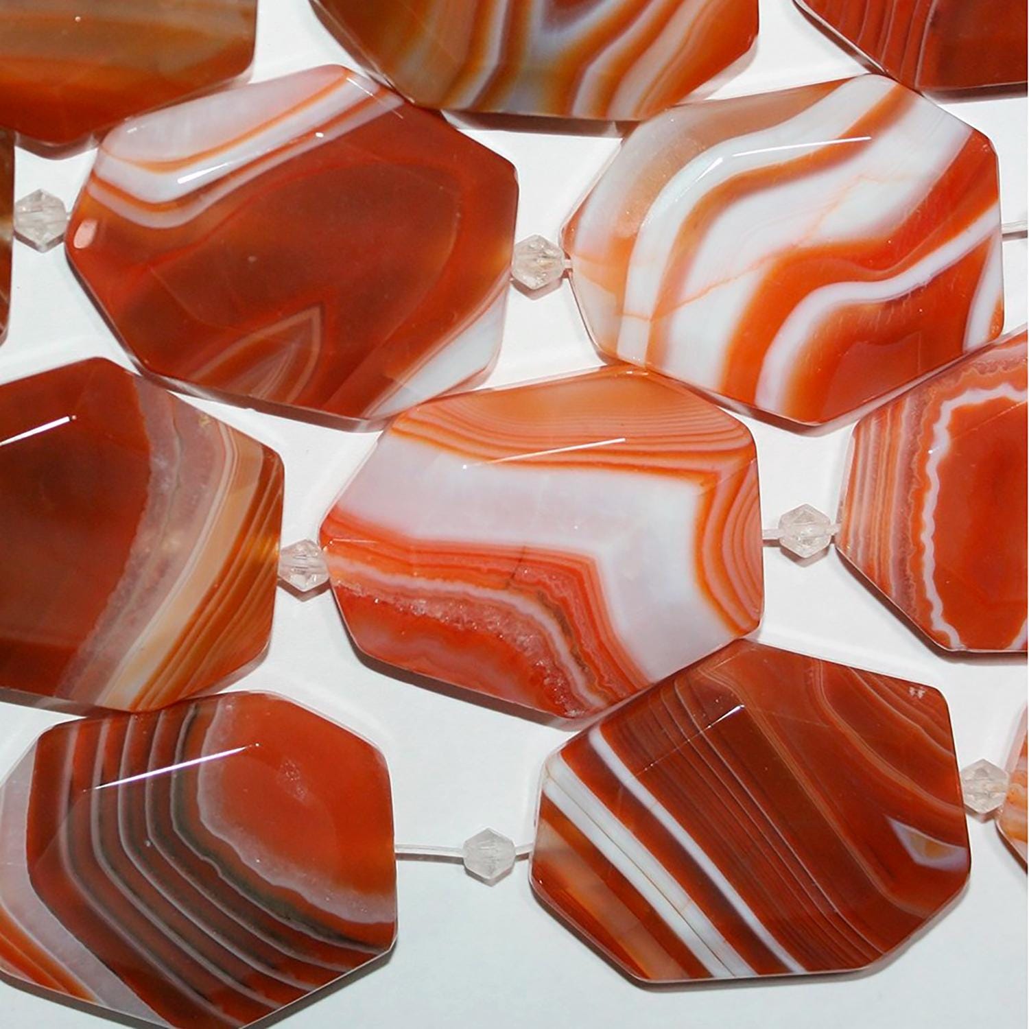 14" St Carnelian Striped Faceted Oval Beads 35x27mm.Approx.-Strand 38cm