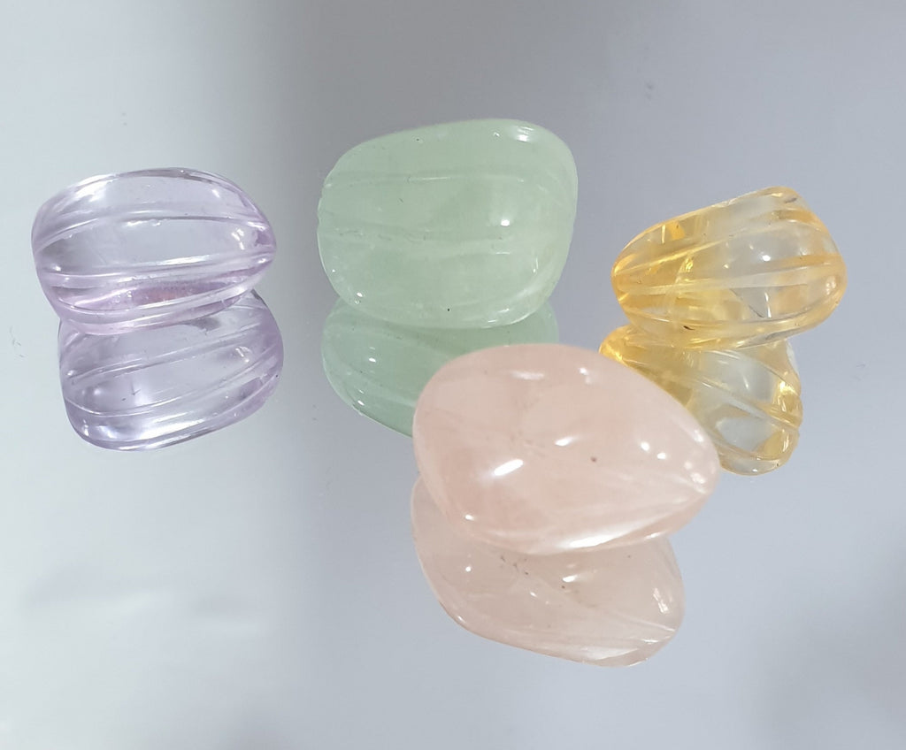 Lote de 4 piezas de citrino tallado único, amatista, cuarzo rosa, piedra de jade nueva, talla única, forma realmente elegante, piedras de diseño