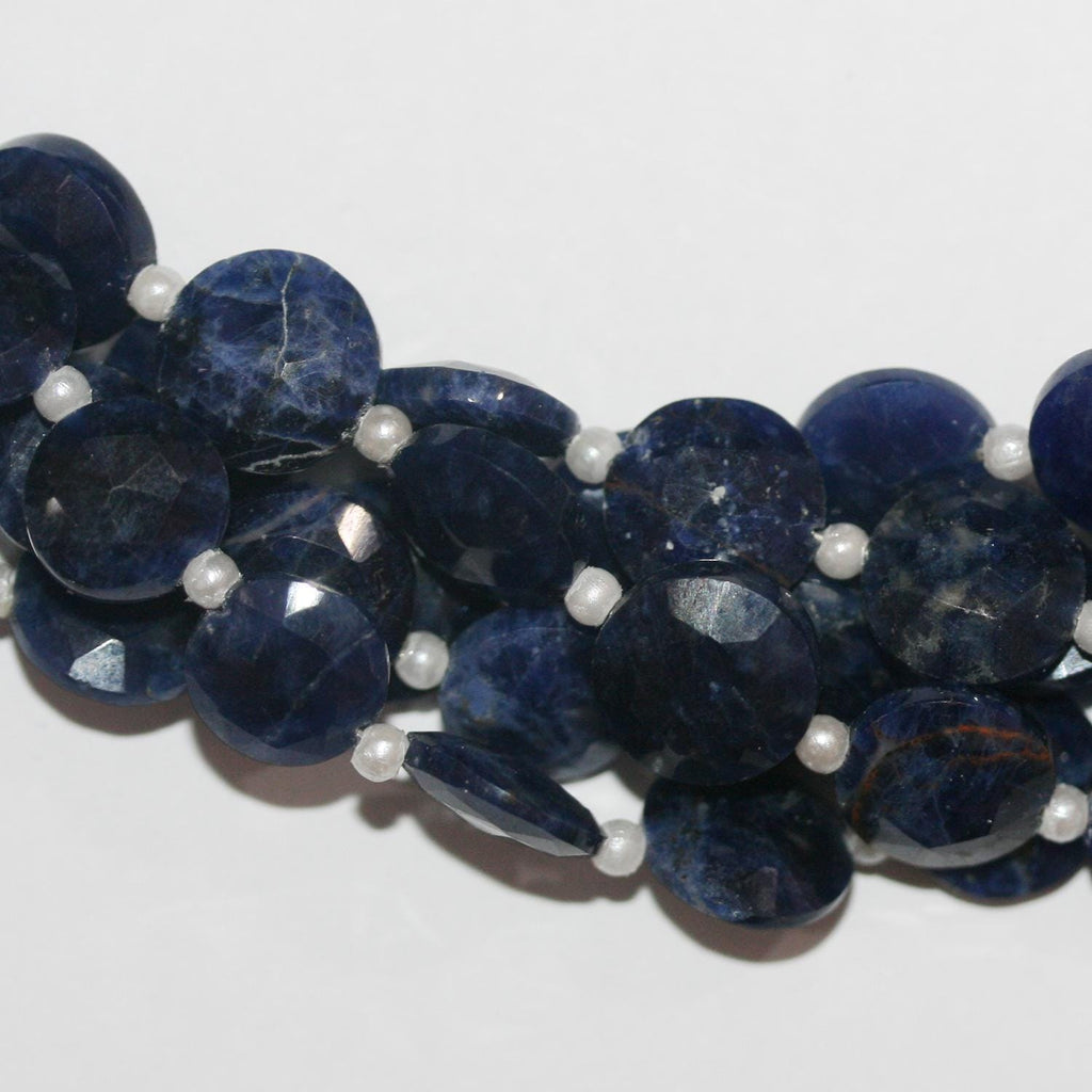 Cuentas de moneda facetada de sodalita de 8" de Santa, 10 mm, hilo de 20 cm.