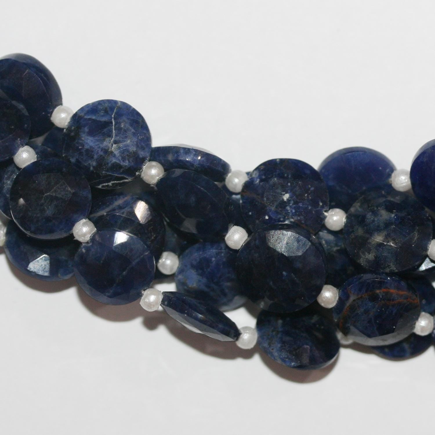 Cuentas de moneda facetada de sodalita de 8" de Santa, 10 mm, hilo de 20 cm.