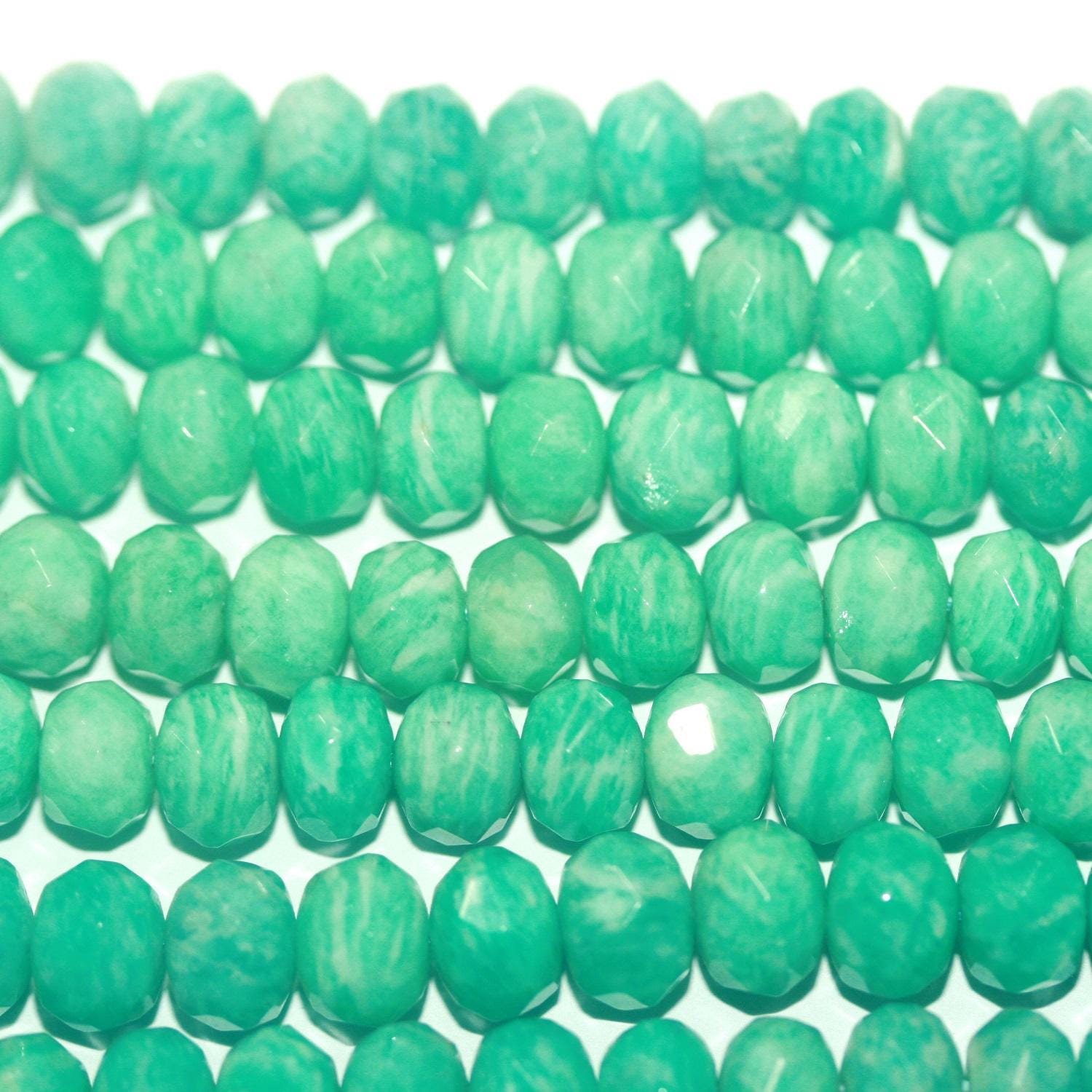 Perles rondelles à facettes en amazonite russe de 15 pouces, 9 x 7 mm - Brin de 39 cm.