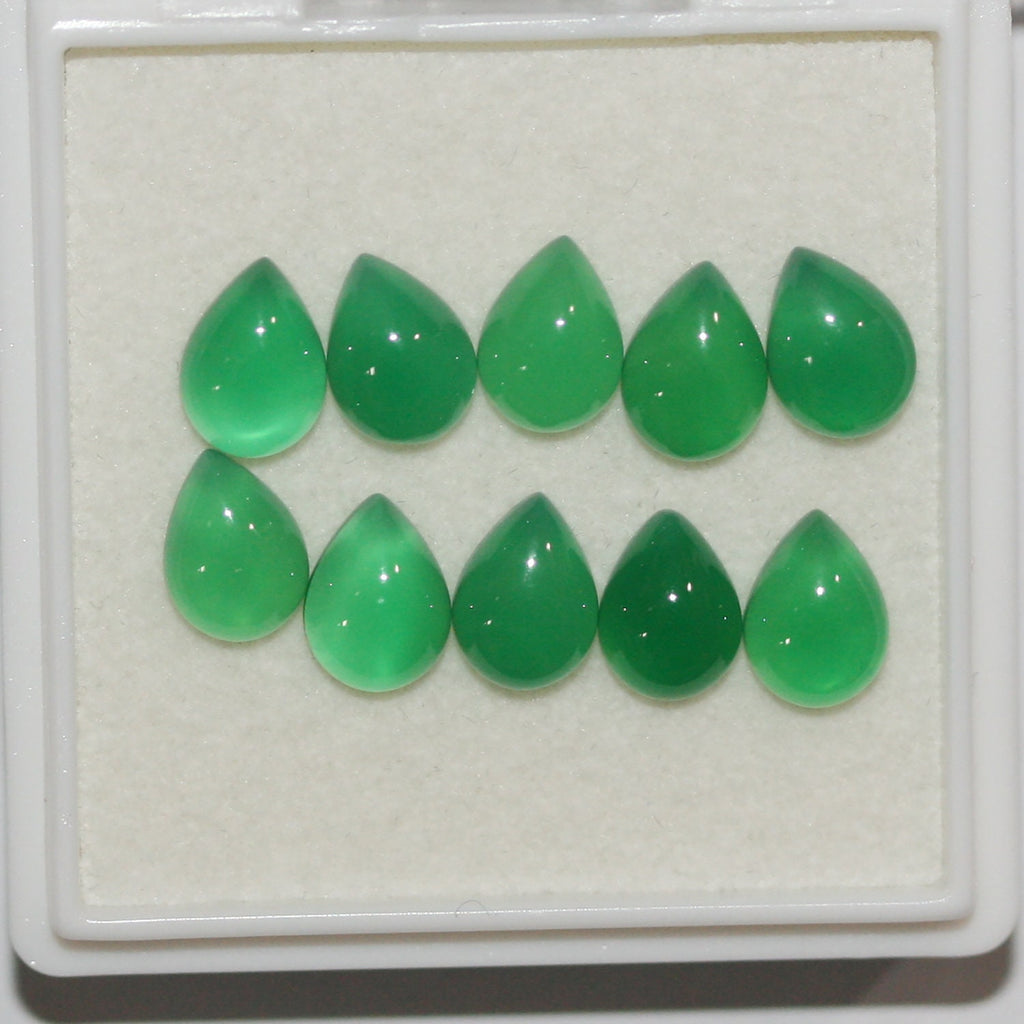 10Pcs Lot Green  Agate  Drop Cabochon ( 10 Pcs ) 8x6mm.
