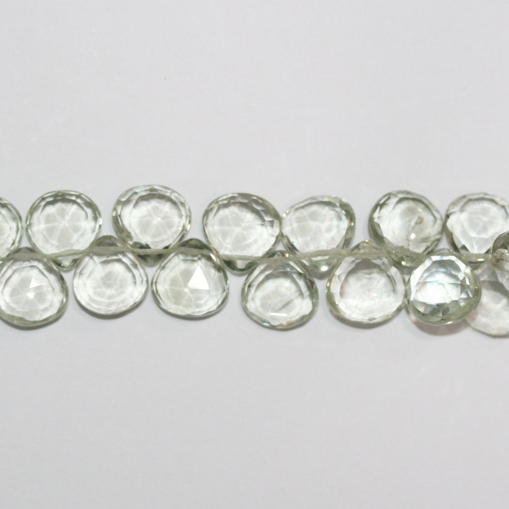Perles en forme de goutte à facettes en prasiolite de 8 pouces (environ 9 mm). Longueur du brin : 20 cm environ.