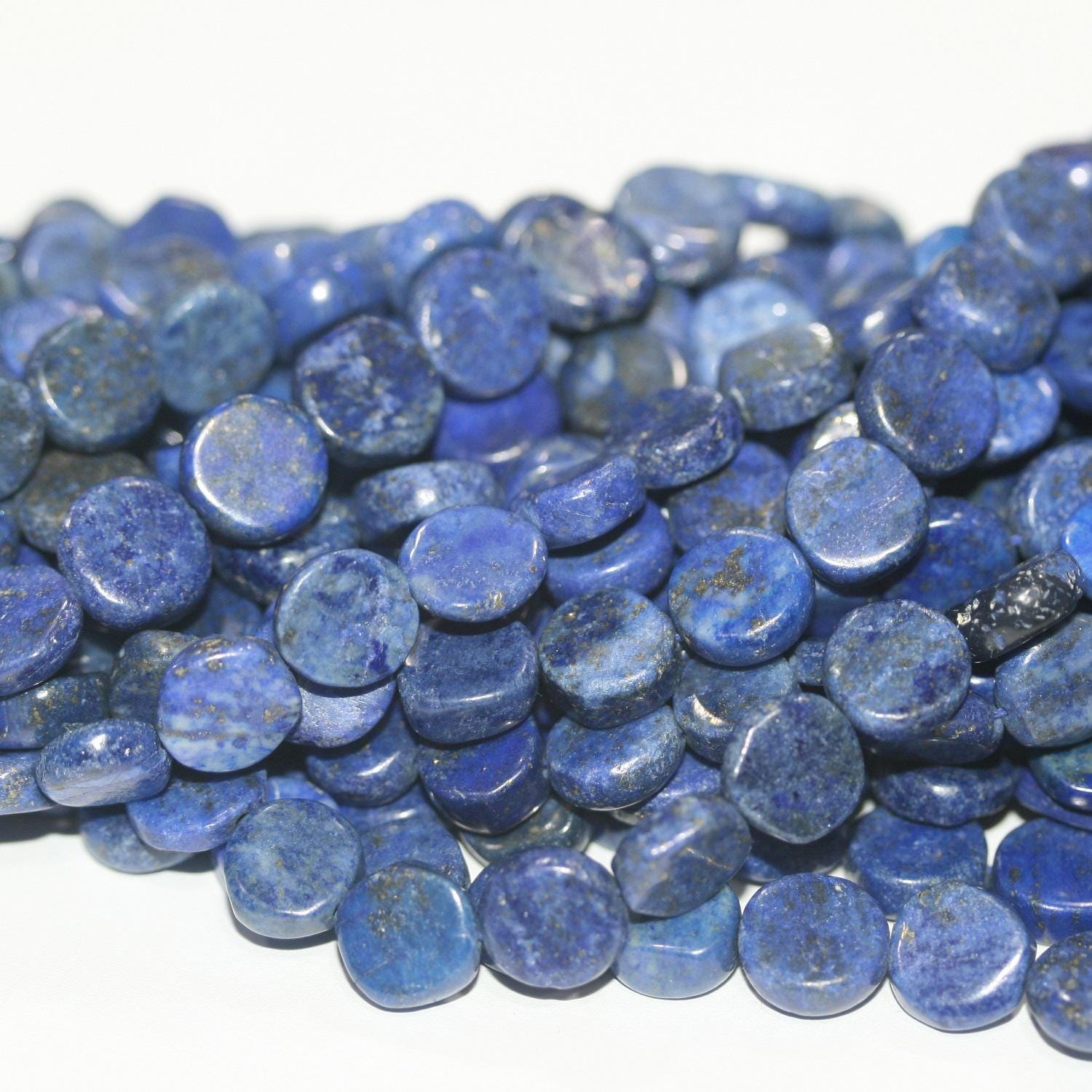 12" St Lapis Lazuli Smooth Coin Beads 8-9mm.-Strand 32cm.