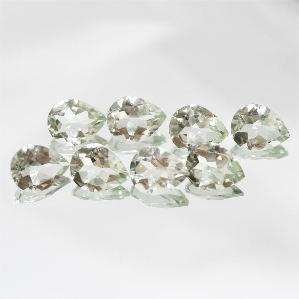 Lote de 8 Gotas Facetadas de Prasiolita 10x8mm