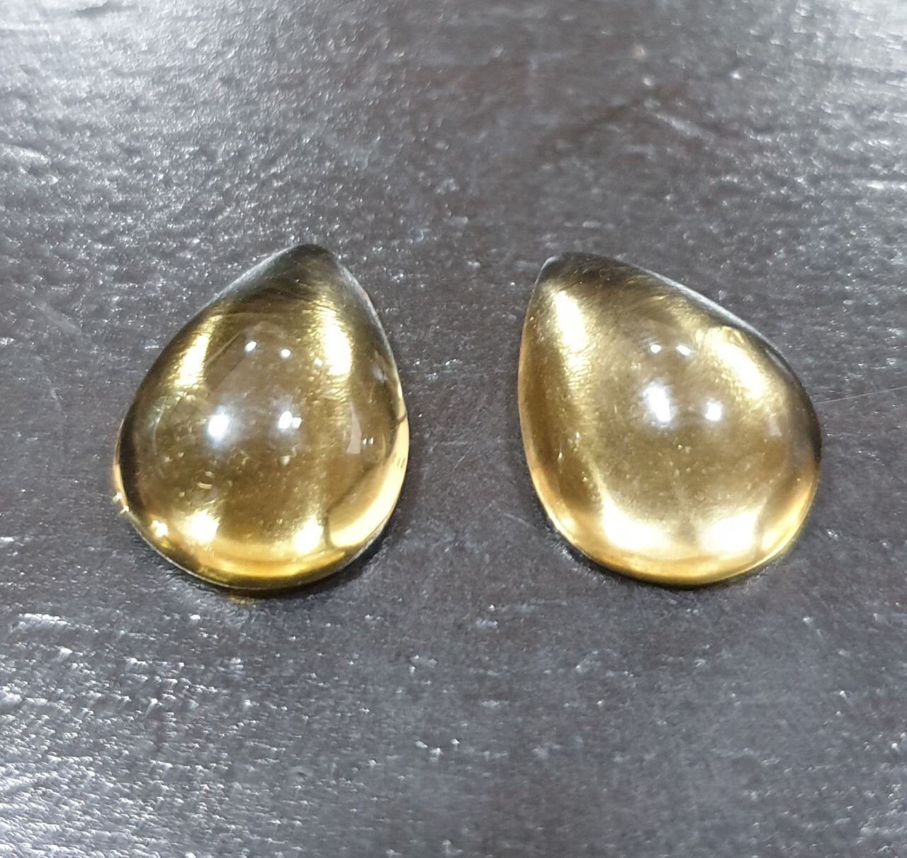 Natural Citrine Pair 16x12mm  Drop Cabochon Shape. 2 pcs