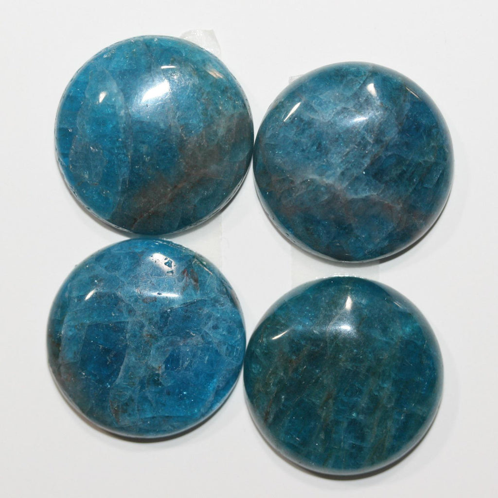 Lote de 4 cabujones redondos lisos de apatita azul de 20 mm. (4 piezas).