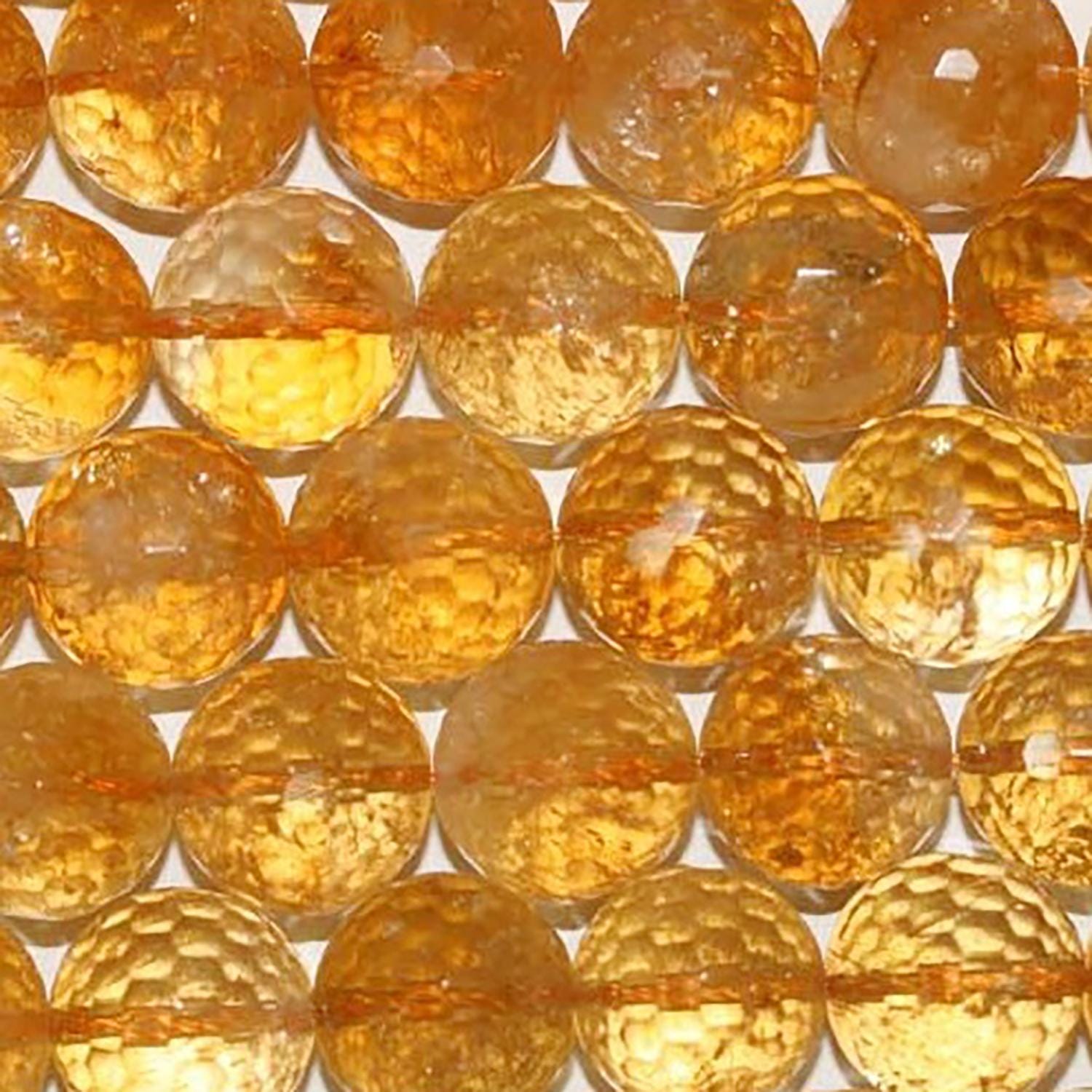 Cuentas redondas facetadas de citrino de 16" (15-16 mm) - Hilo de 40 cm
