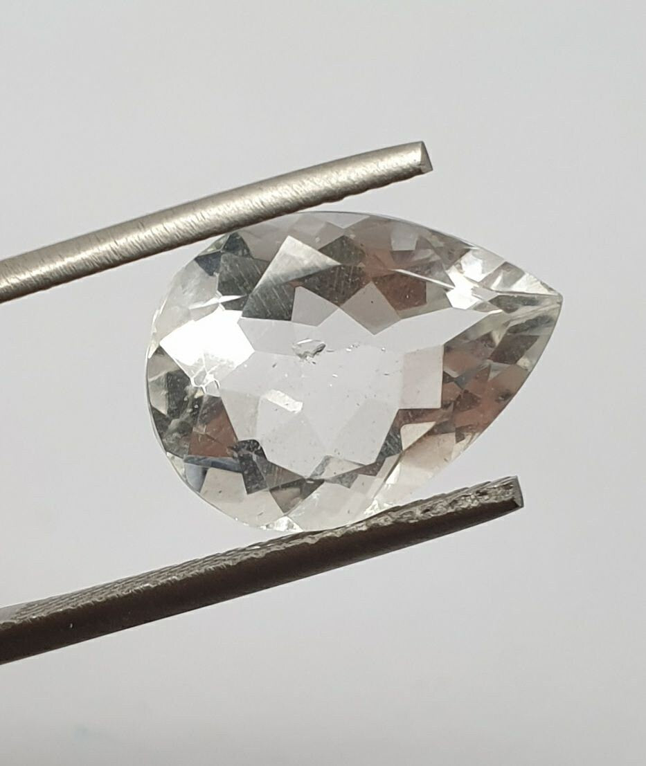 1 Pc AAA  Natural Rock Crystal Quartz Faceted Pear Drop  12x16mm - Natural Quartz- Natural Gemstone