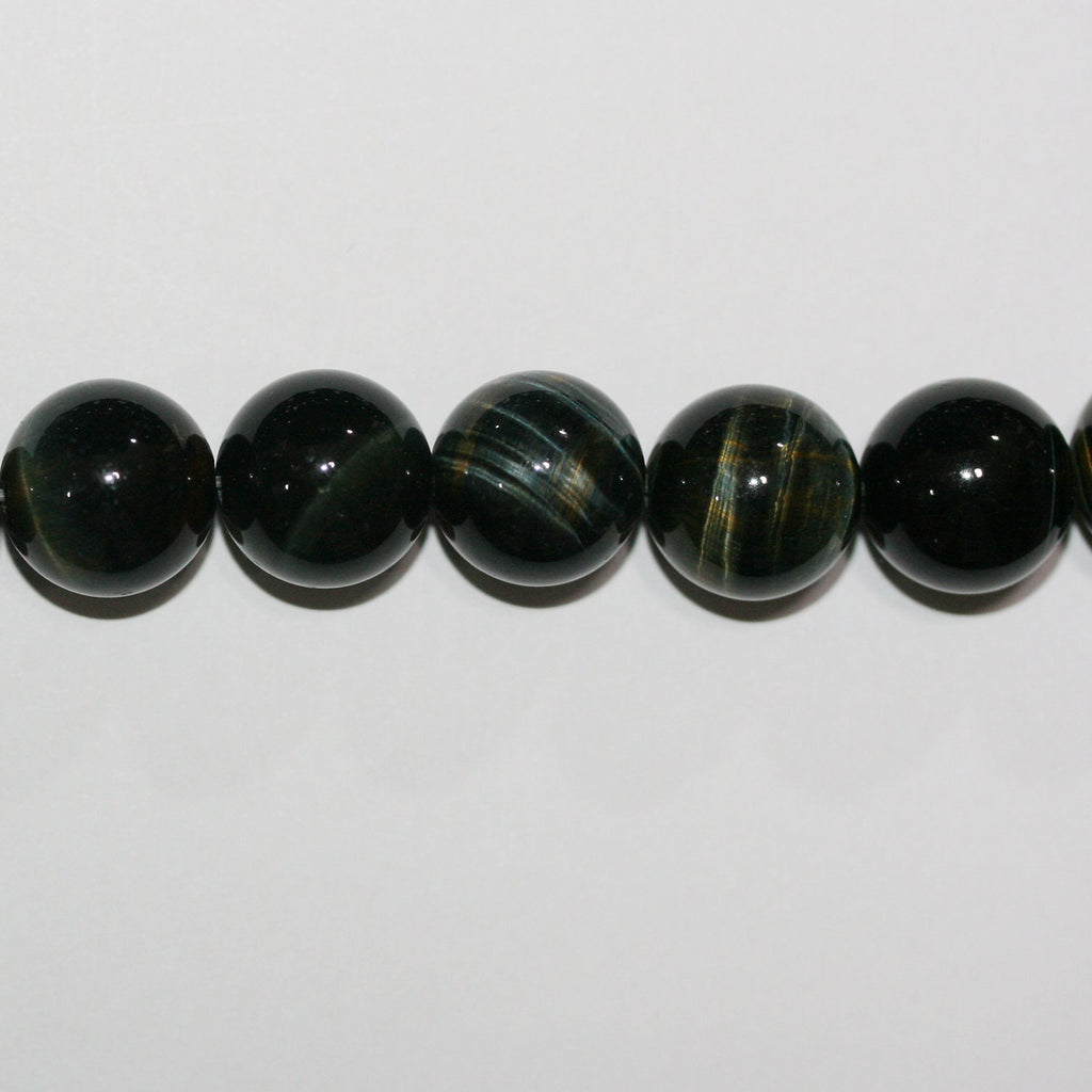 Perles rondes lisses œil de tigre St 15" 14 mm.-Rig 39 cm.