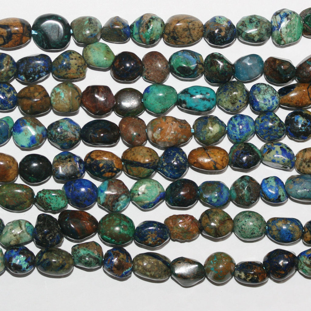 16" Perlas Nugget Lisas de Azurita Santa de 9-10 mm - Hilo de 40 cm.