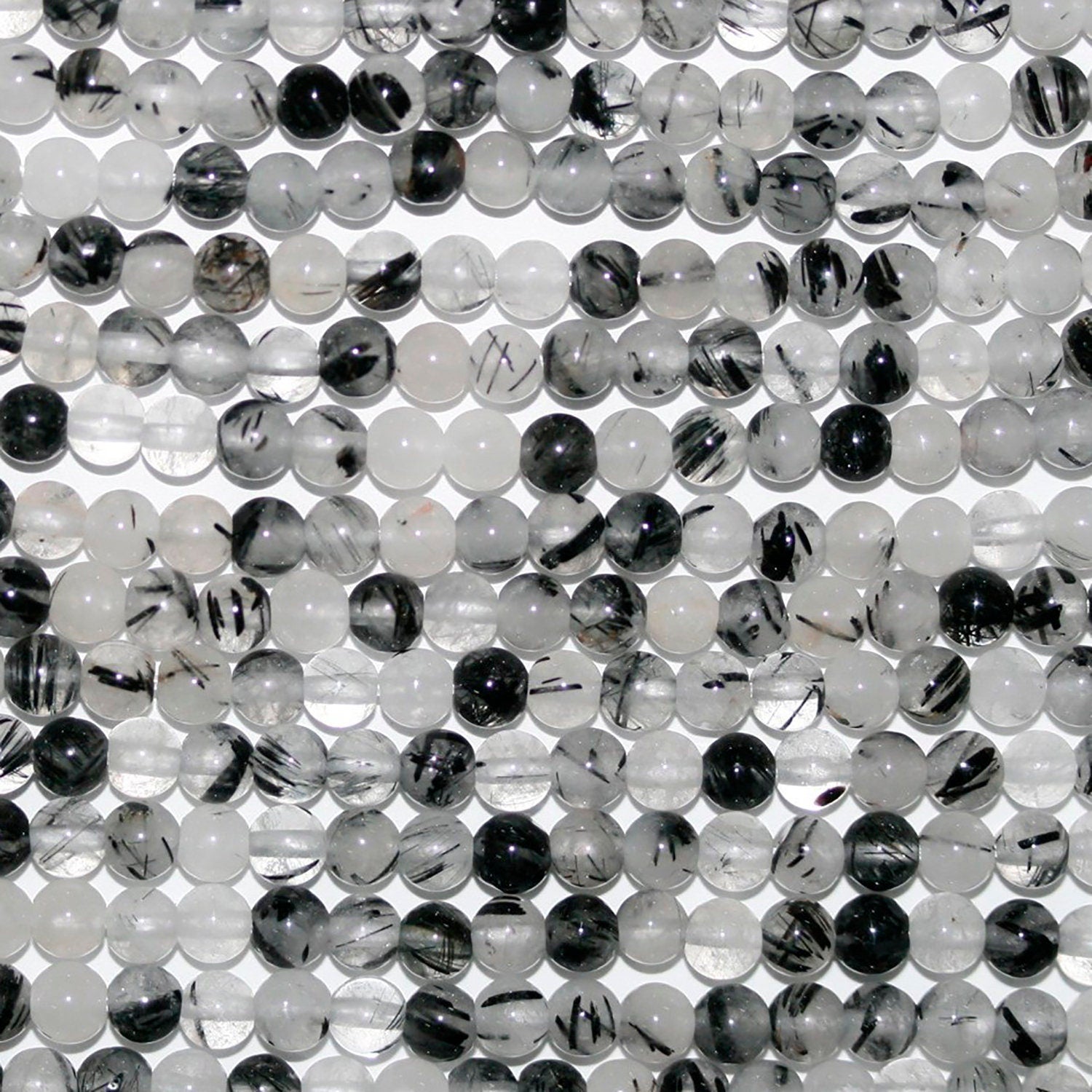 Perles rondes lisses en quartz tourmaline St, 4 mm, 15 pouces (38 cm) - Fil de 39 mm