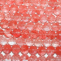 Cuentas redondas facetadas de cuarzo cereza de 16" (8 mm) - Hilo de 40 cm