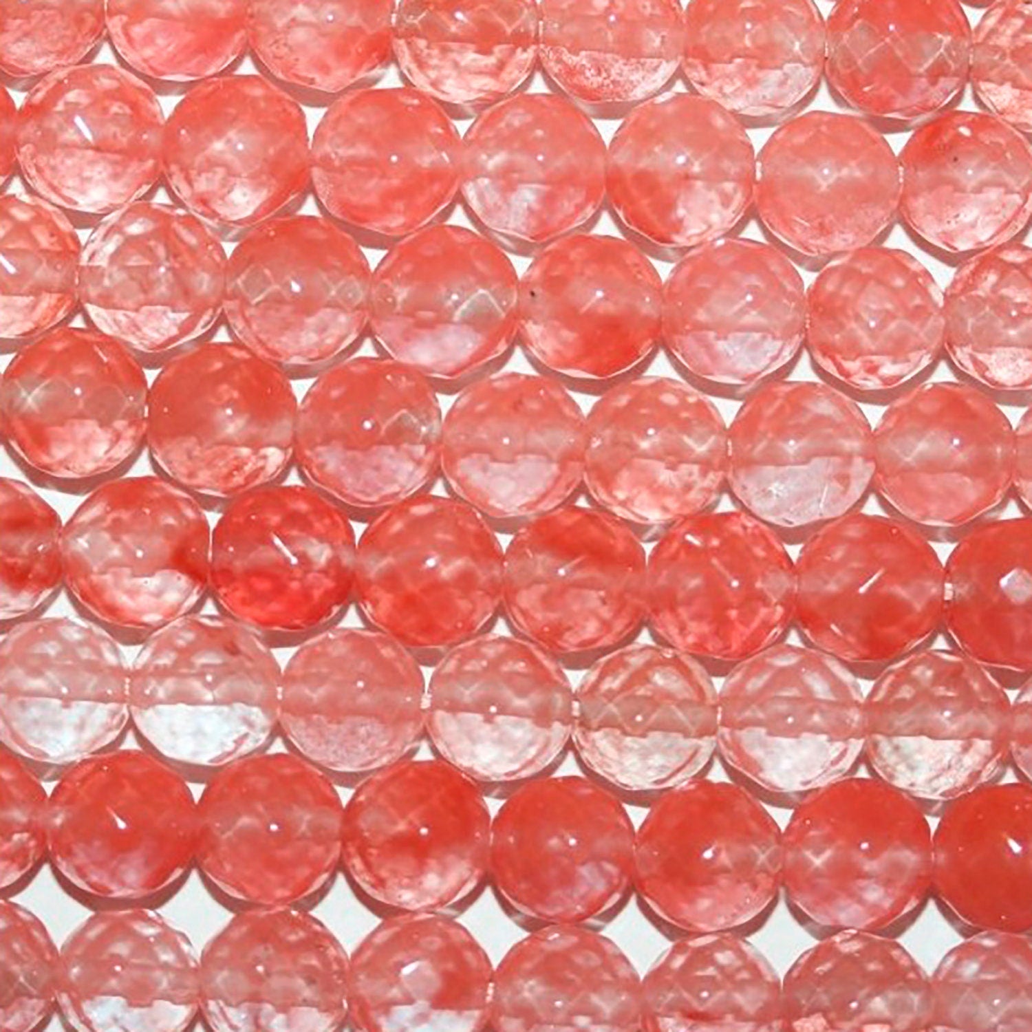 Cuentas redondas facetadas de cuarzo cereza de 16" (8 mm) - Hilo de 40 cm