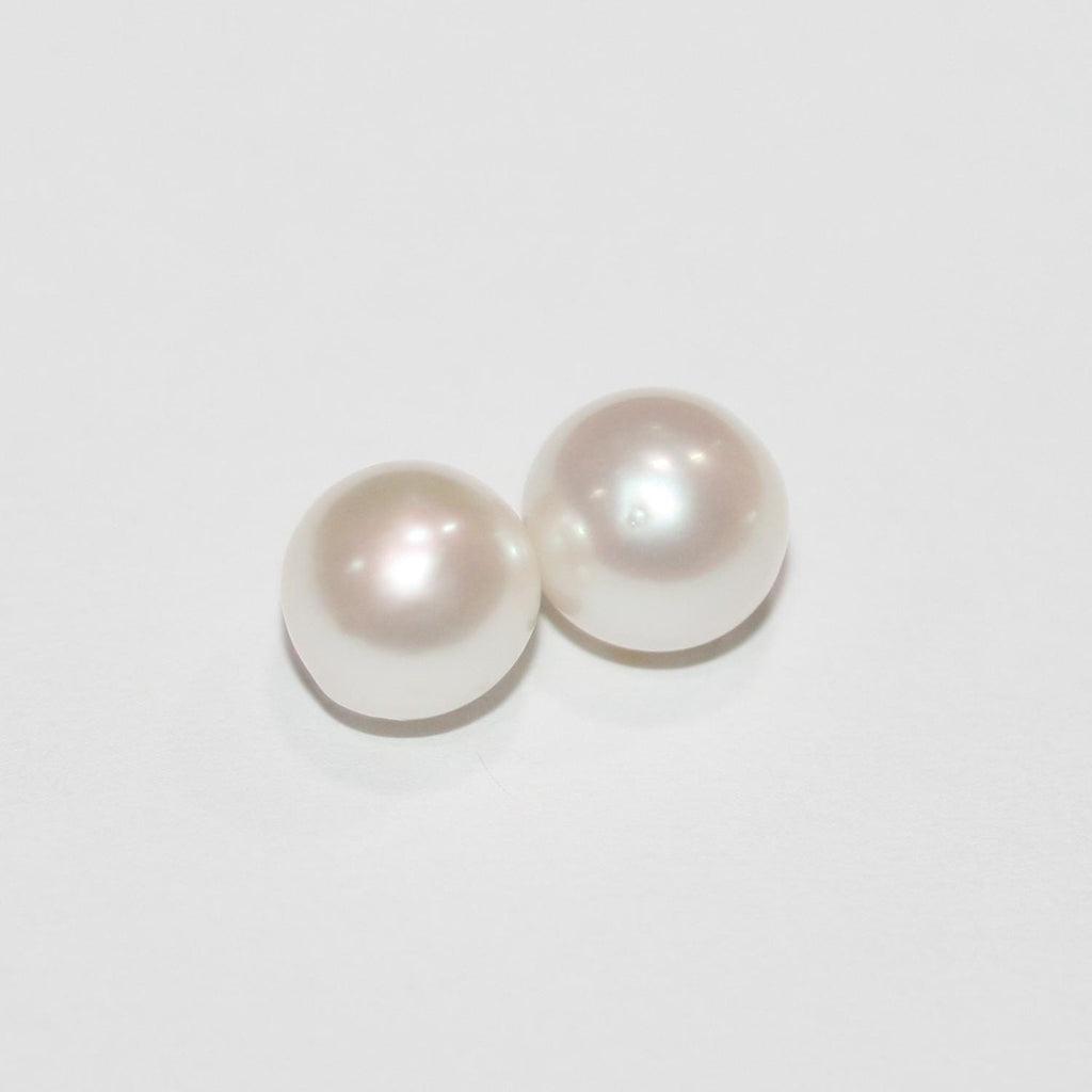 1 Pair High Cultured Round Pearl 9-9.5mm.-Half Drill. Round Natural  Pearl-Price Per 1 Pair- Pearl Earring