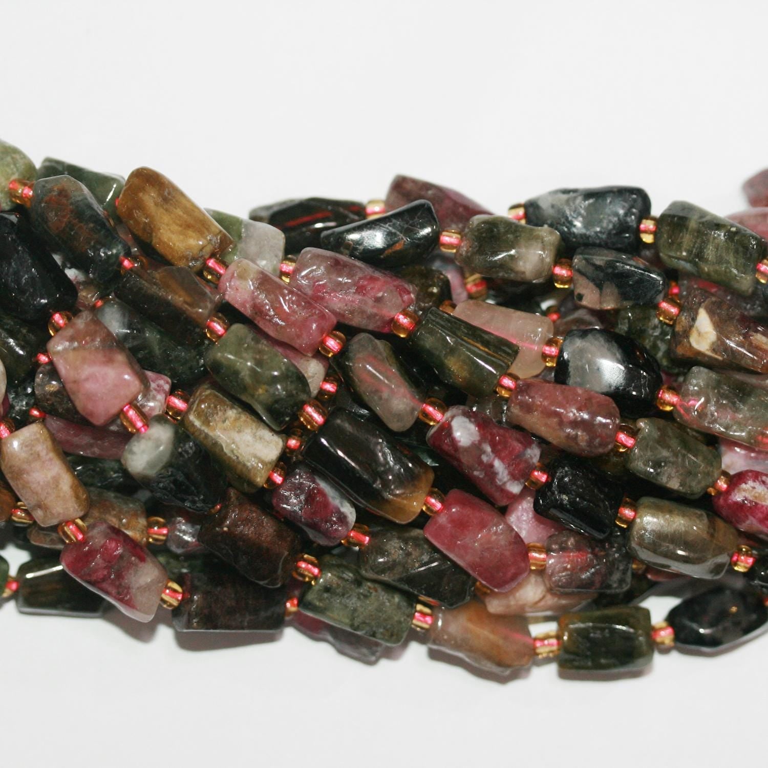 16" St Turmalina Lisa Irregular Tubo Perlas 13x8mm.-Aprox.-Hilo 40cm.