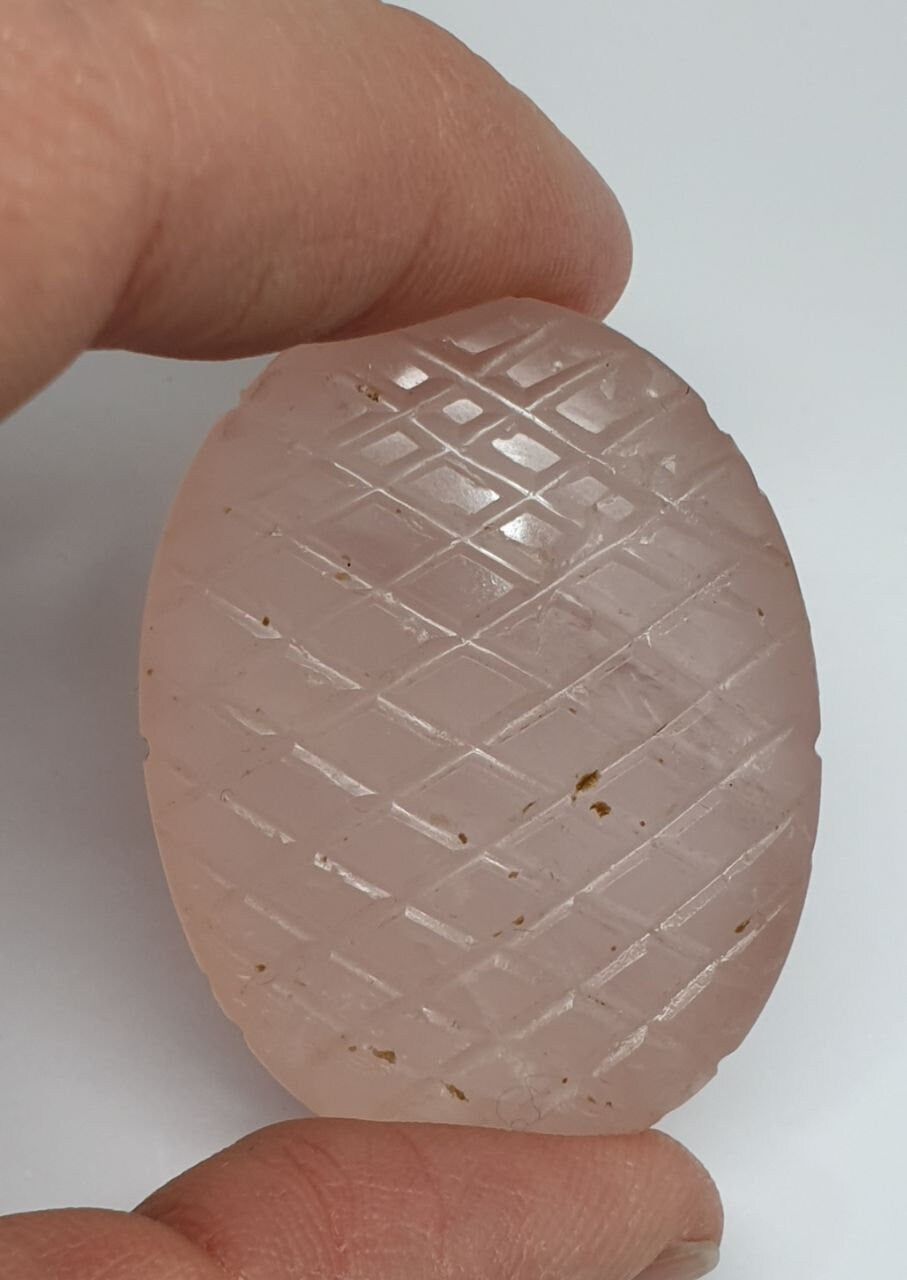 Huge One Of A kind Hand Carved Rose  Quartz Oval  Cabochon Stone Unique Carving 43.22x33.3x18mm 178.8ct Really Collector Piece