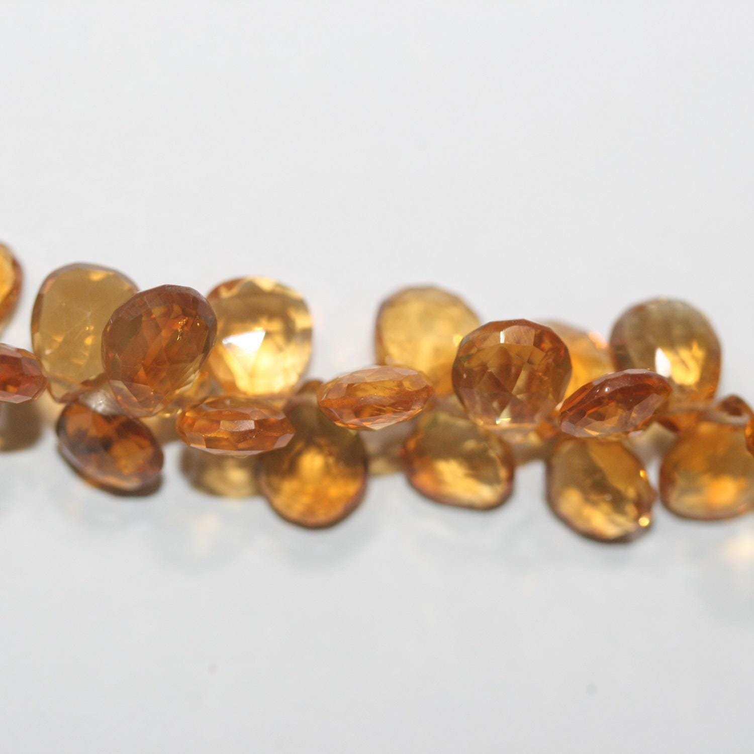 Perles en citrine facettées en forme de goutte, 8 x 6 mm environ - Longueur du fil : 20 cm