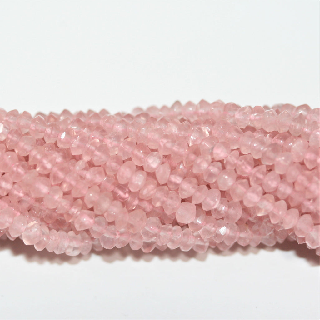 Perles rondelles à facettes en quartz rose de 14 pouces (environ 4 x 2 mm) - Longueur du brin : 36 cm.
