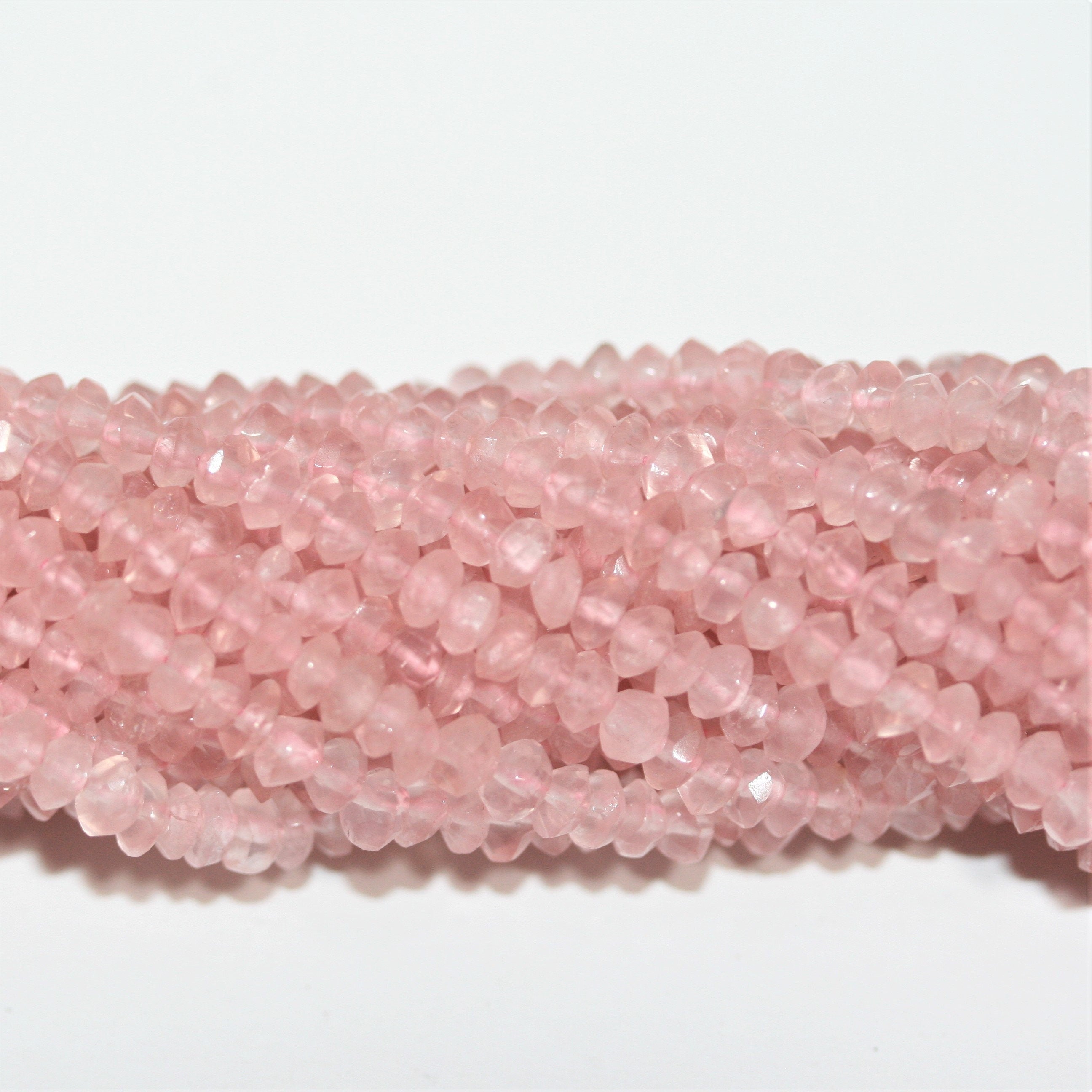Perles rondelles à facettes en quartz rose de 14 pouces (environ 4 x 2 mm) - Longueur du brin : 36 cm.
