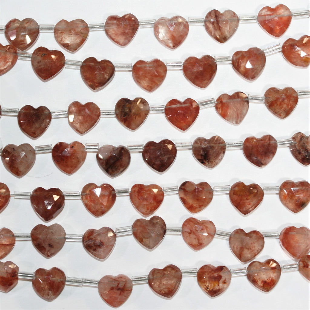 Cuentas de corazón facetadas de cuarzo mandarina St. de 6", 9-10 mm, hilo de 15 cm.