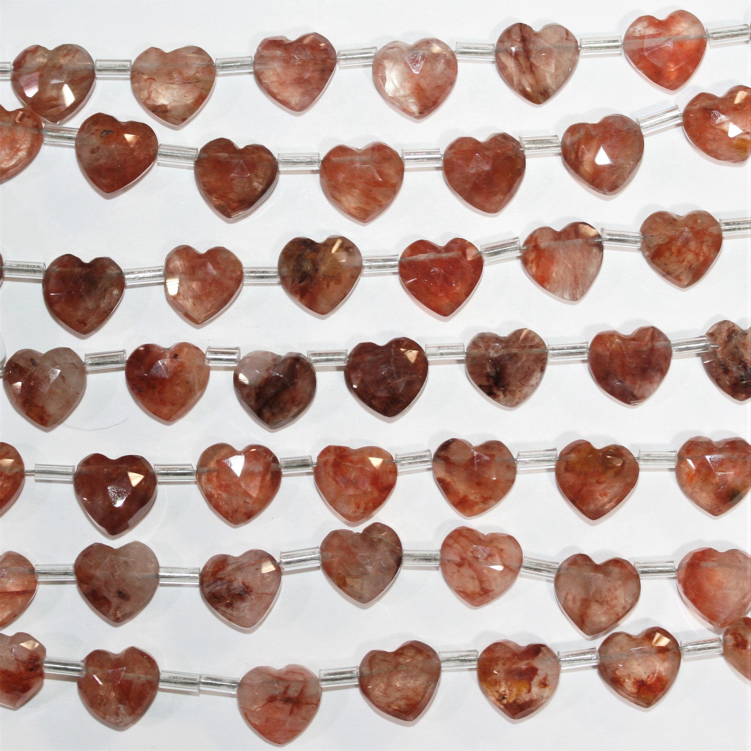 Cuentas de corazón facetadas de cuarzo mandarina St. de 6", 9-10 mm, hilo de 15 cm.