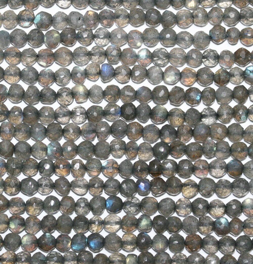 13" St Labradorite Faceted Round Beads 4mm.-Strand 33cm.