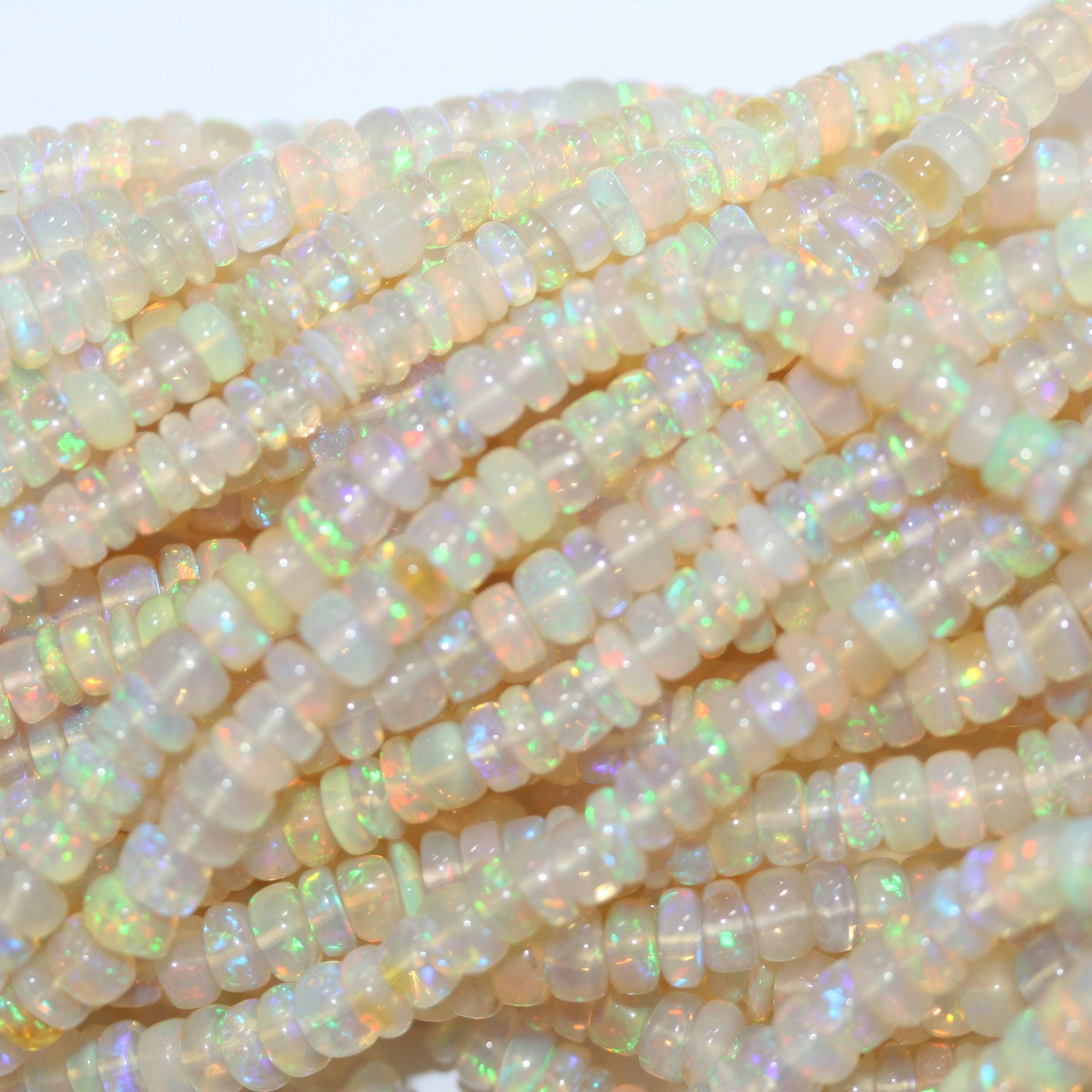 Cuentas redondas lisas de ópalo etíope de San Etiopía, 40 cm, 5 x 2 mm aprox. - Hilo de 40 cm - Artículo 10363