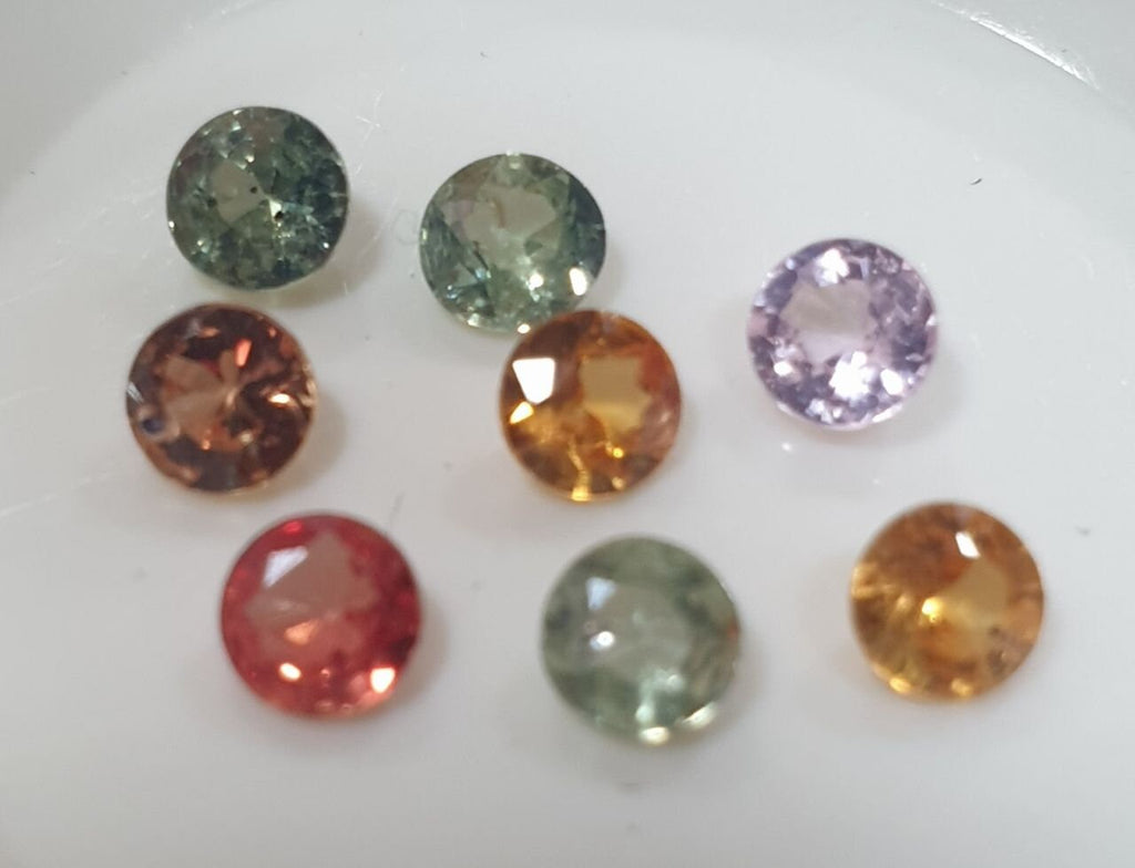 Lote de 8 zafiros multicolores redondos facetados de 3,5 mm - Paquetes de gemas - Piedras sueltas al por mayor - Gemas naturales