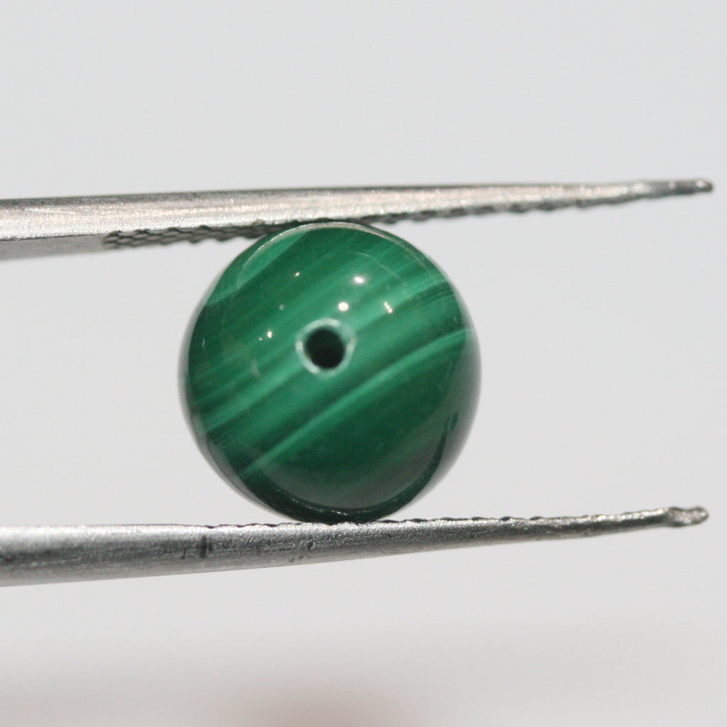 Cuentas redondas de malaquita perforadas a la mitad de 8 mm (1 par)