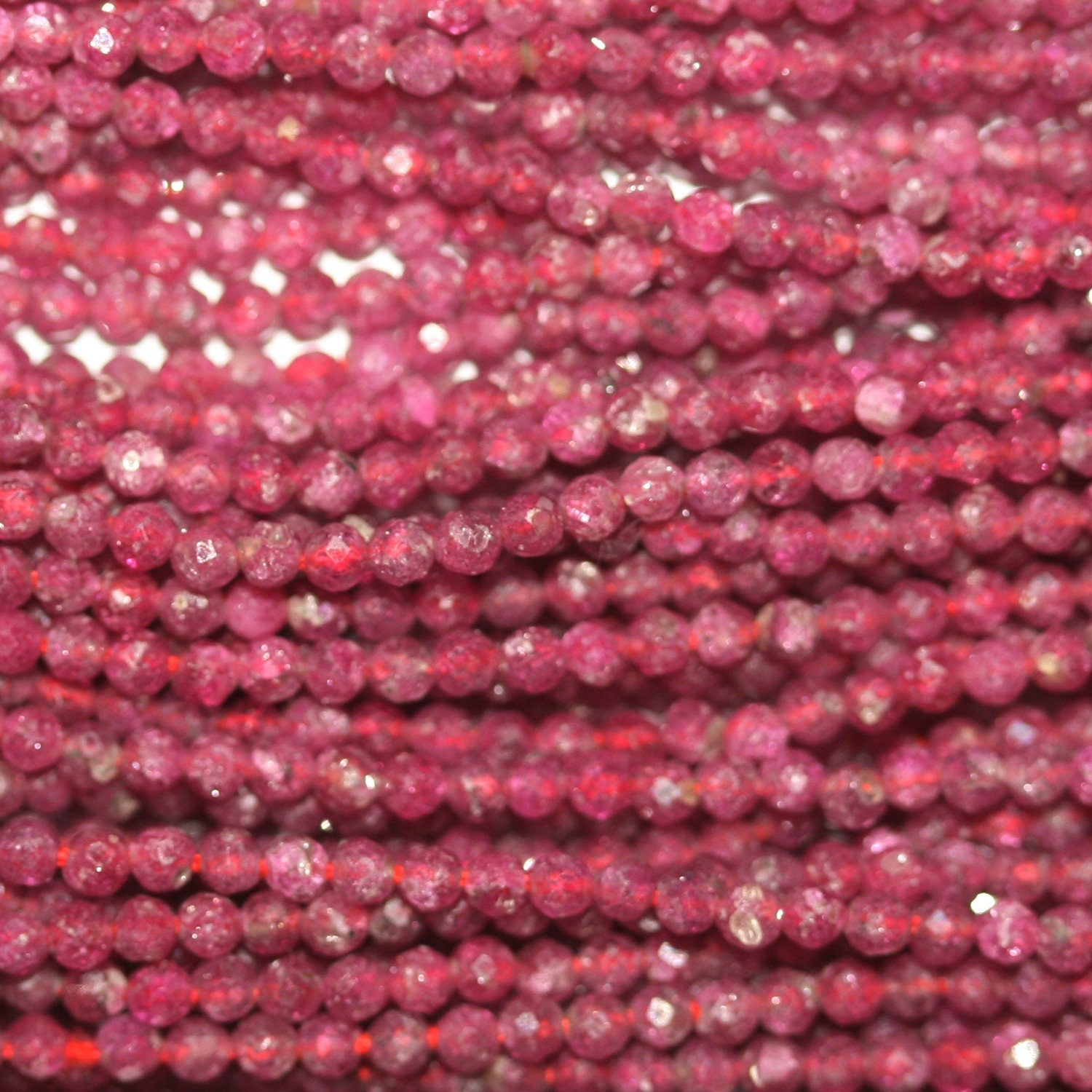 13" St Ruby Faceted Round Beads 2mm.-Strand 33cm.