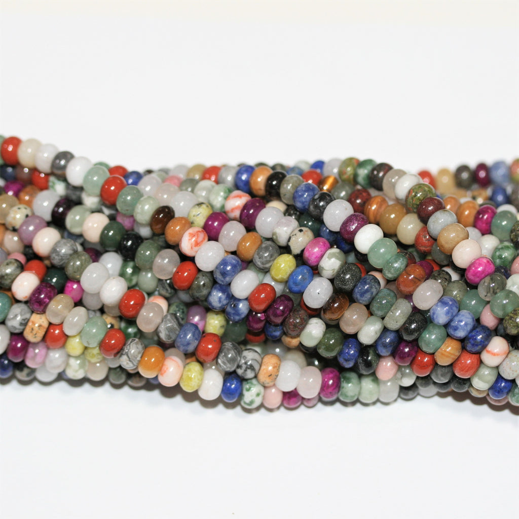 Perles rondelles lisses en pierre multicolore 15" 6x4mm.- Brin 38cm.