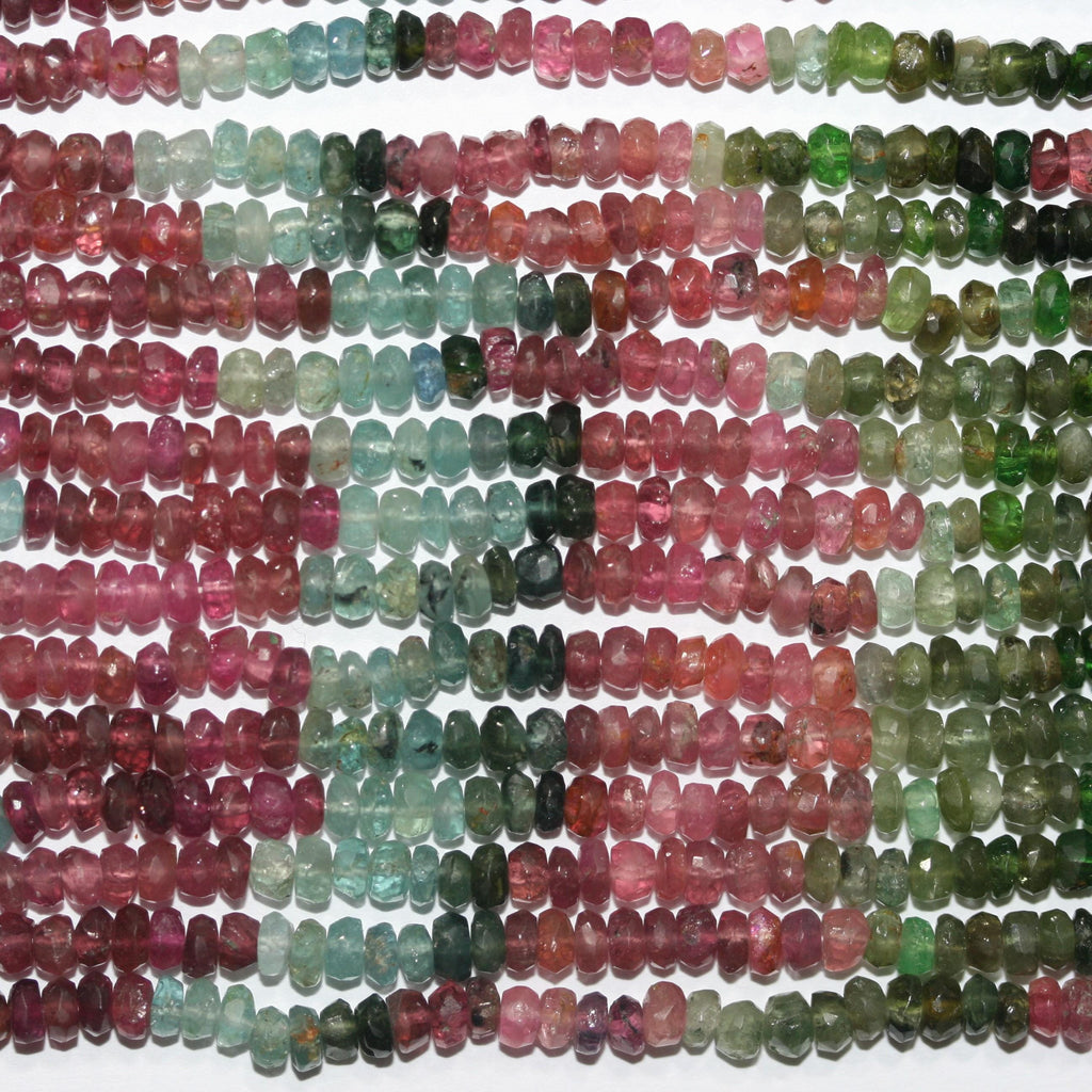 13" St Tourmaline Faceted Rondelle Beads 4x2mm. Approx. -Strand 35cm