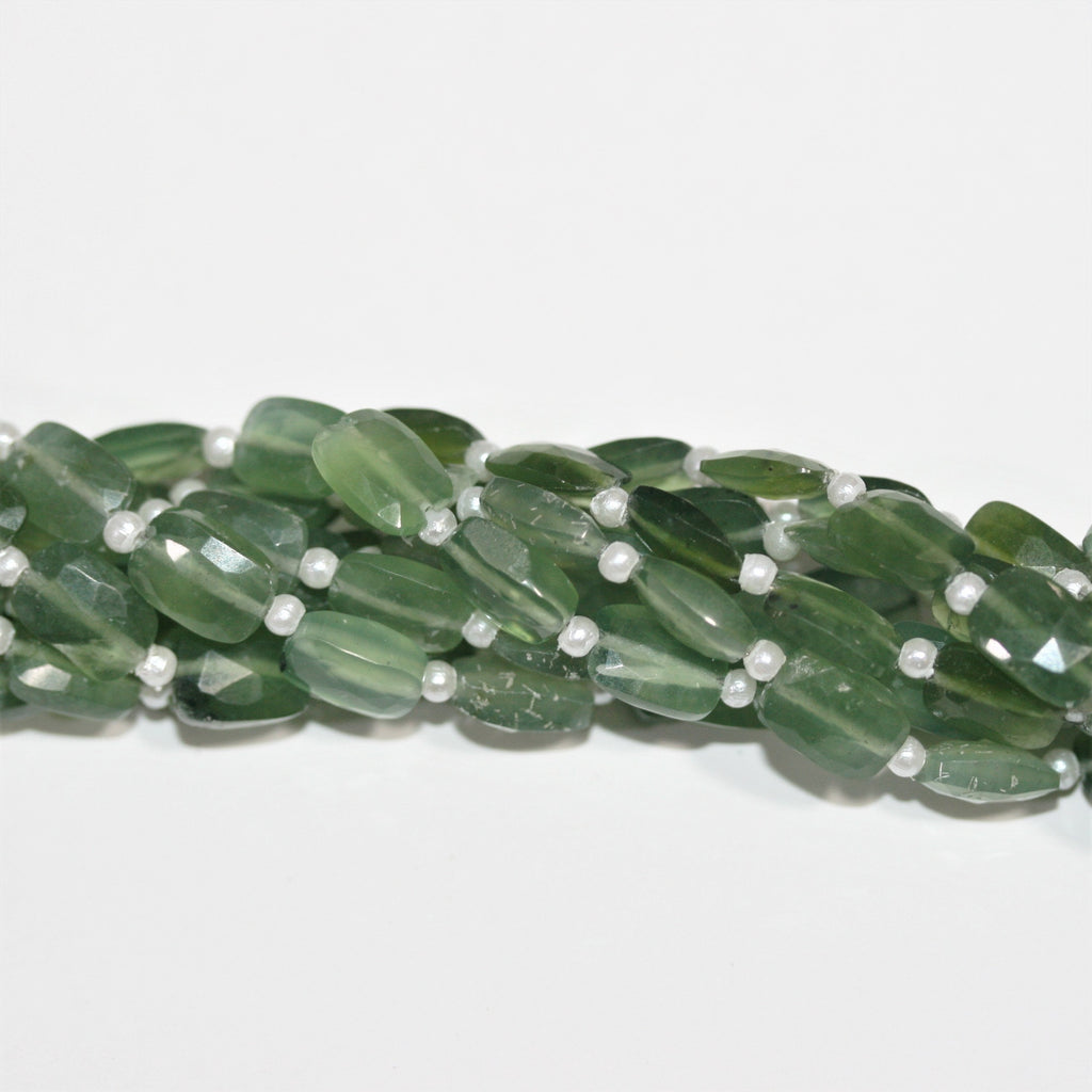 Cuentas rectangulares facetadas de serpentina de Santa de 7" de 9 x 6 mm, hilo de 18 cm.