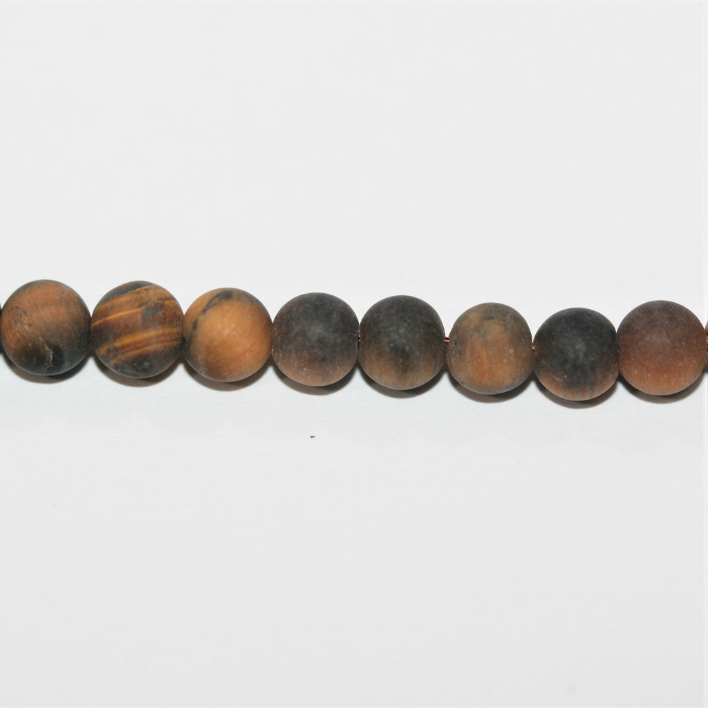 Perles rondes lisses œil de tigre finition mate 6 mm. - Fil de 38 cm.