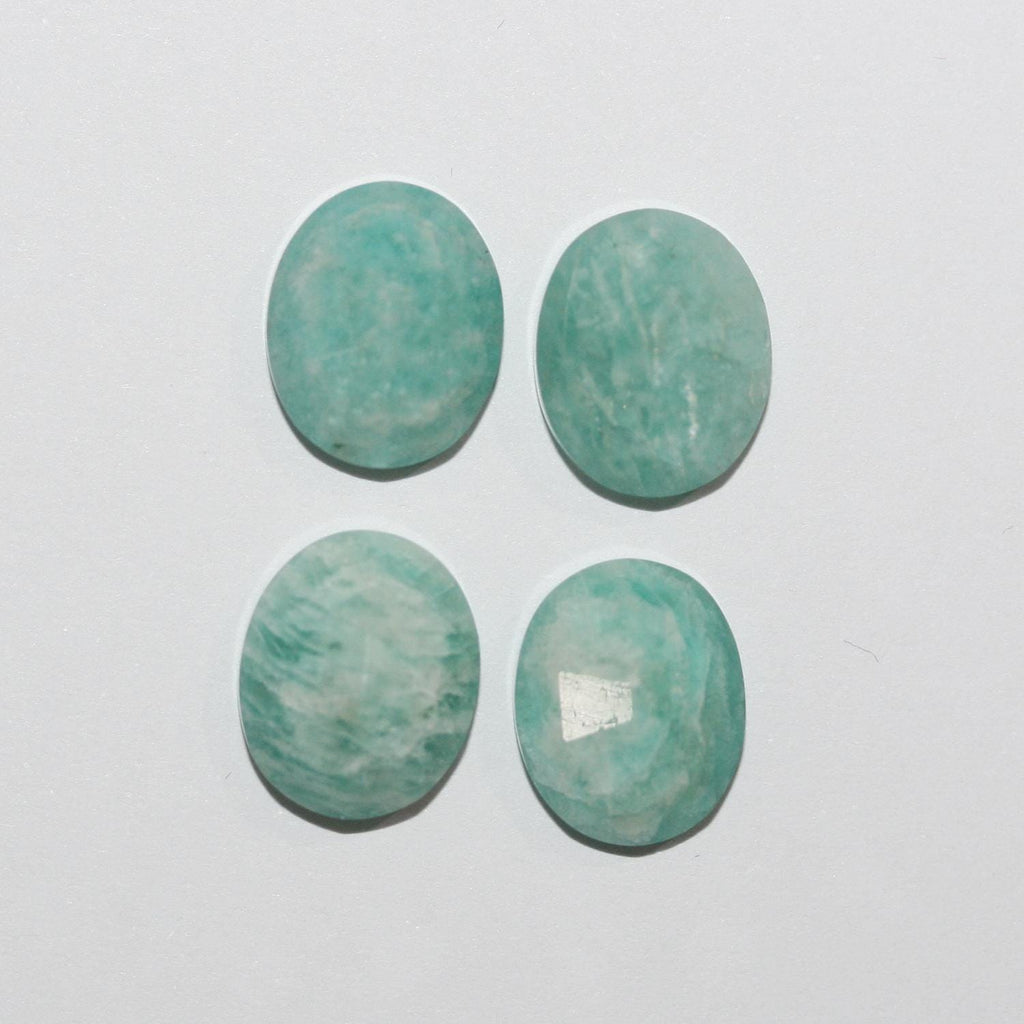 Lote de 4 cabujones facetados ovalados de amazonita de 12 x 10 mm (4 unidades)